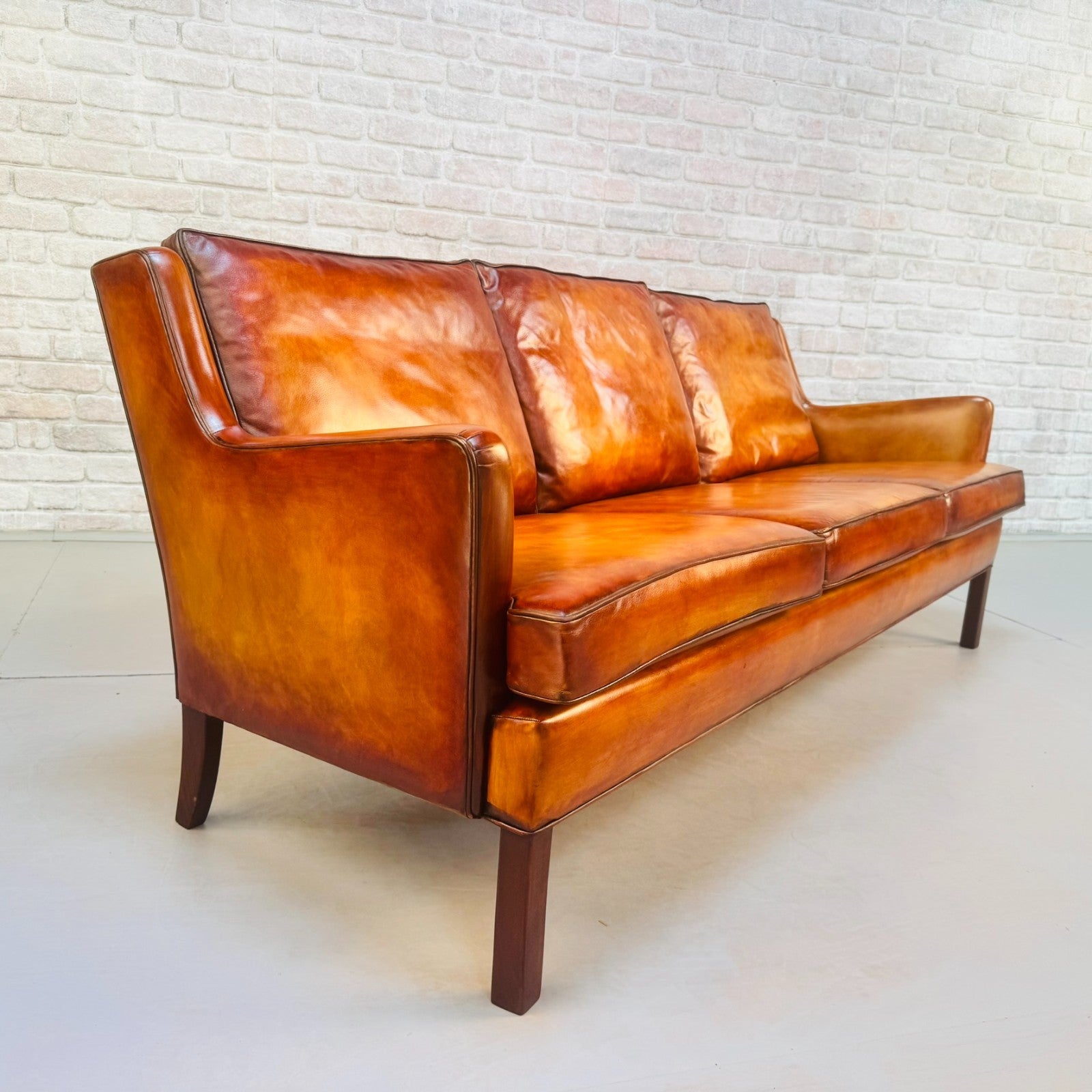 Vintage Danish Three Seater Tan Leather Sofa