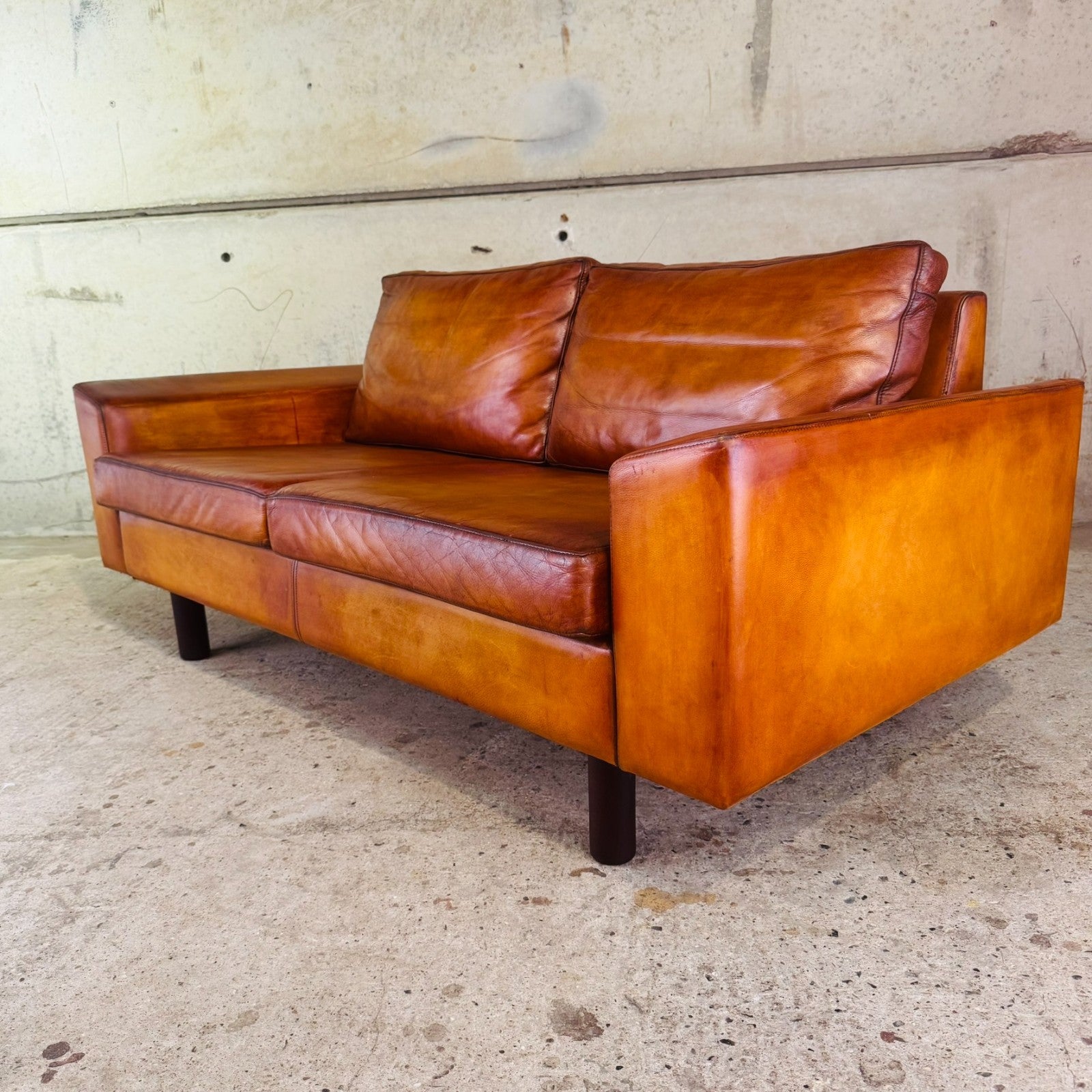 Vintage Pair of Mogens Hansen Tan Leather Two-Seater Sofas