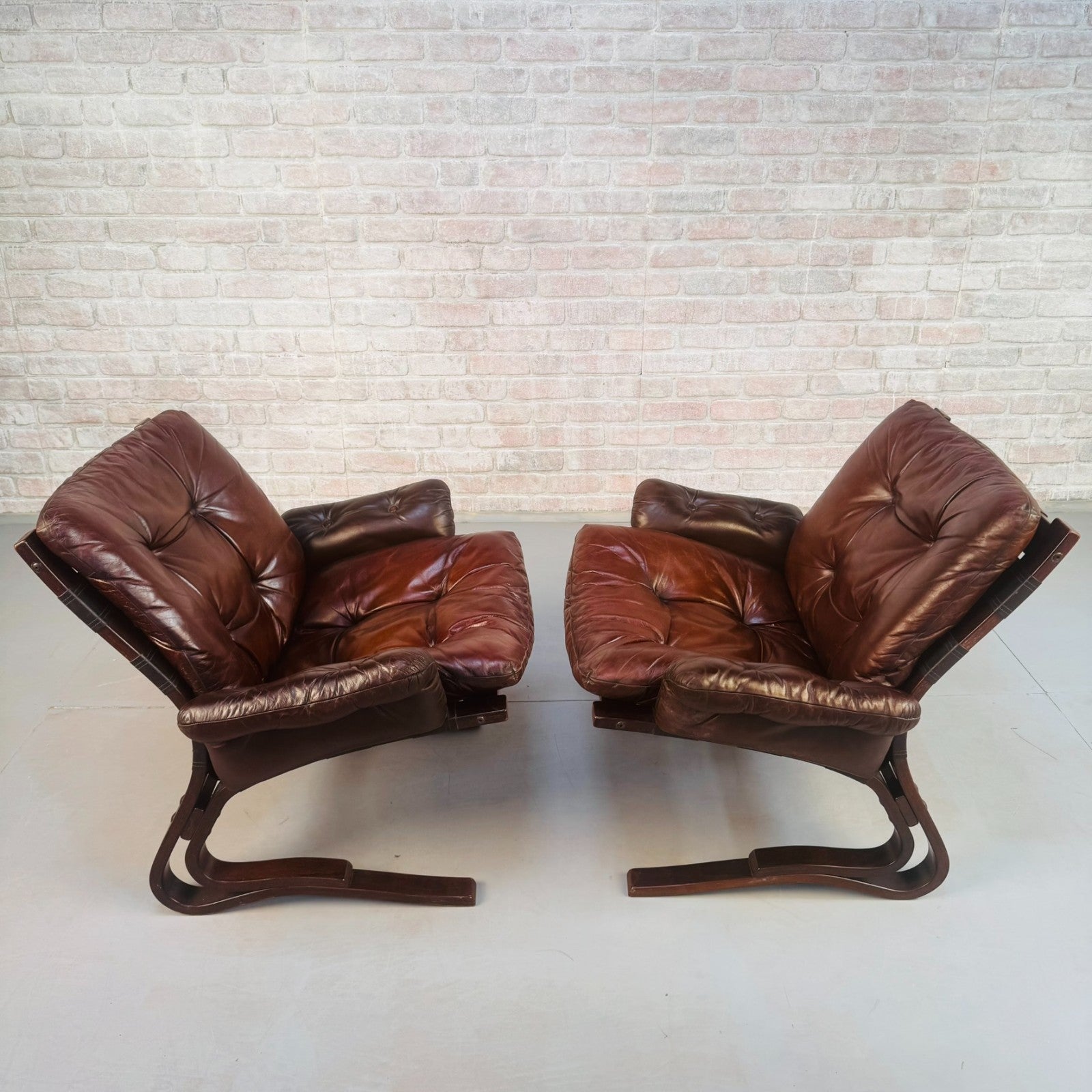 Pair of 1970s Danish ‘Skyline’ Brown Leather Armchairs by Hove Møbler