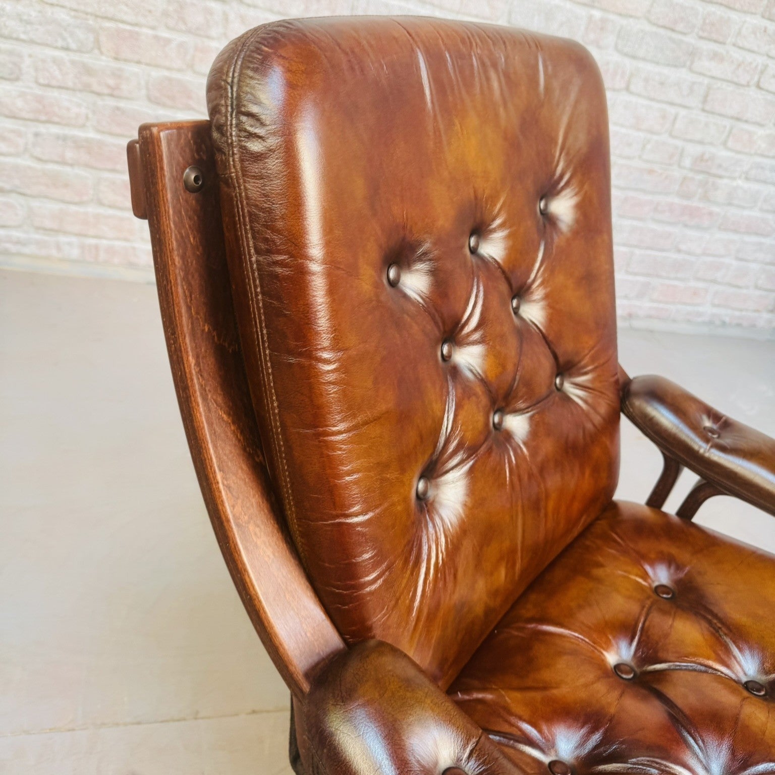 Vintage Danish Tan Leather Bentwood Armchair High Back Mid Century Chair