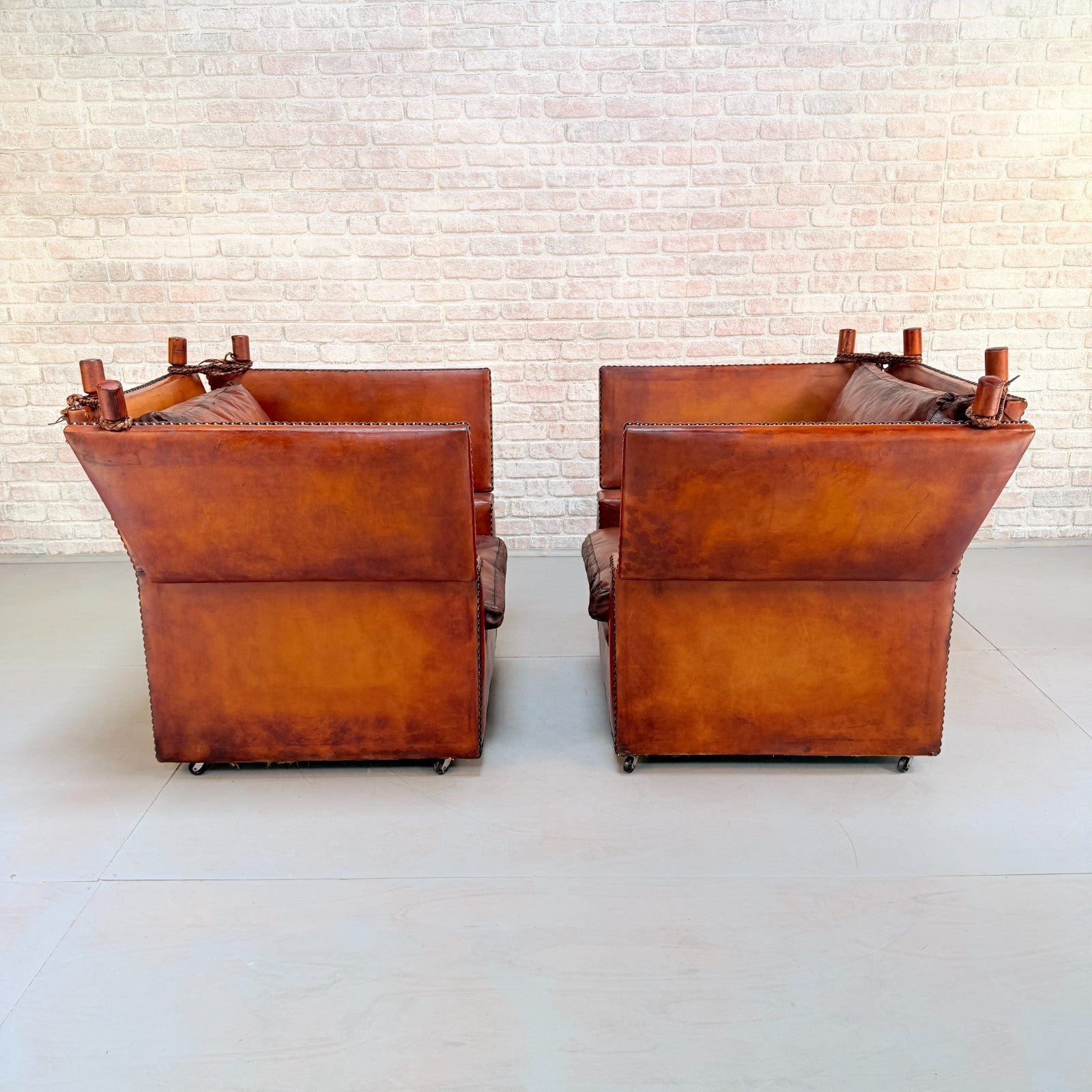 Vintage 1930s Knole Drop End Tan Leather Sofa & Armchairs Suite Antique