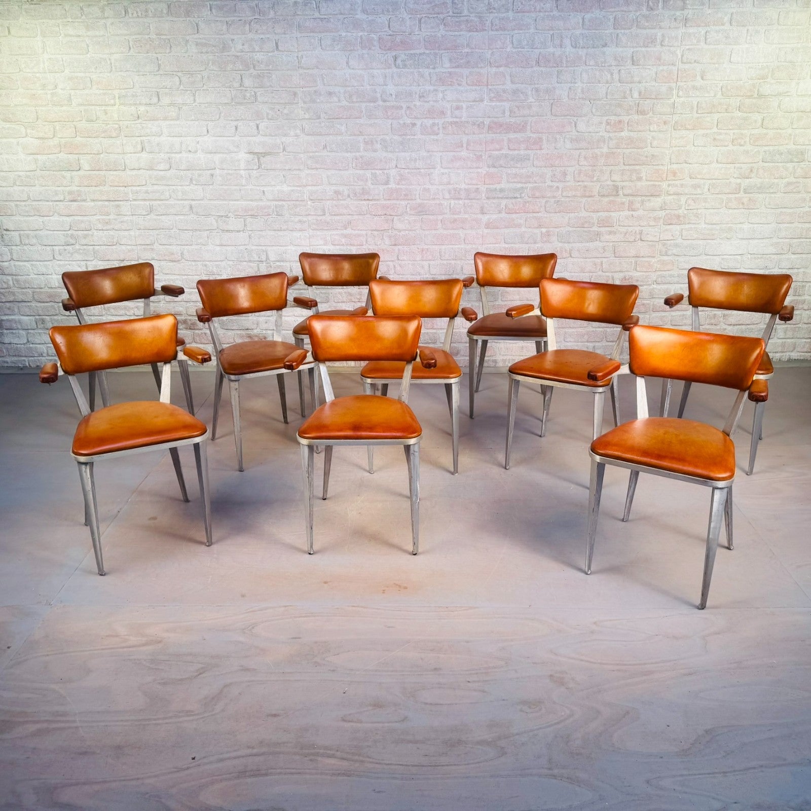Set of 10 Ernest Race BA3 Dining Chairs – Tan Leather Mid-Century Modern Icons
