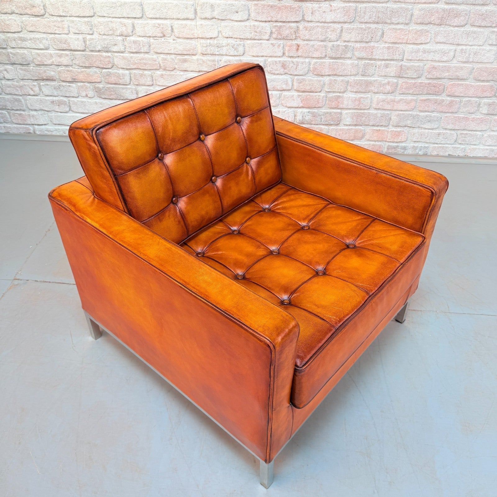 Vintage Florence Knoll Style Tan Leather Armchair
