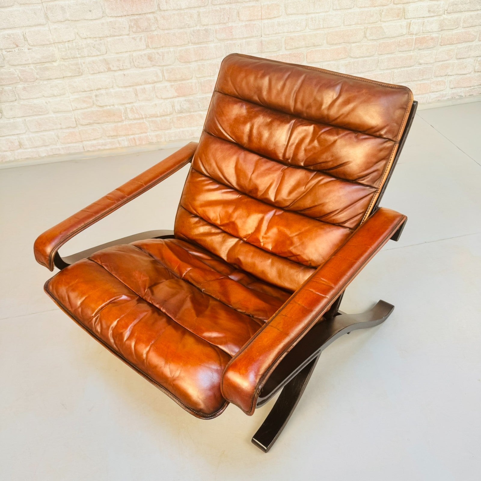 Vintage 1960s Ingmar Relling Flex for Westnofa Lounge Tan Leather Chair Norway