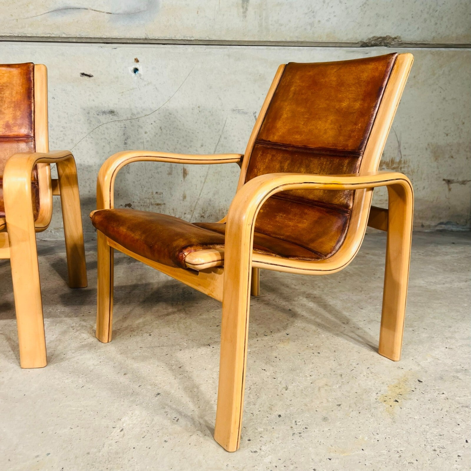Vintage Pair of Leather Armchairs by Yngve Elstrom for Swedese