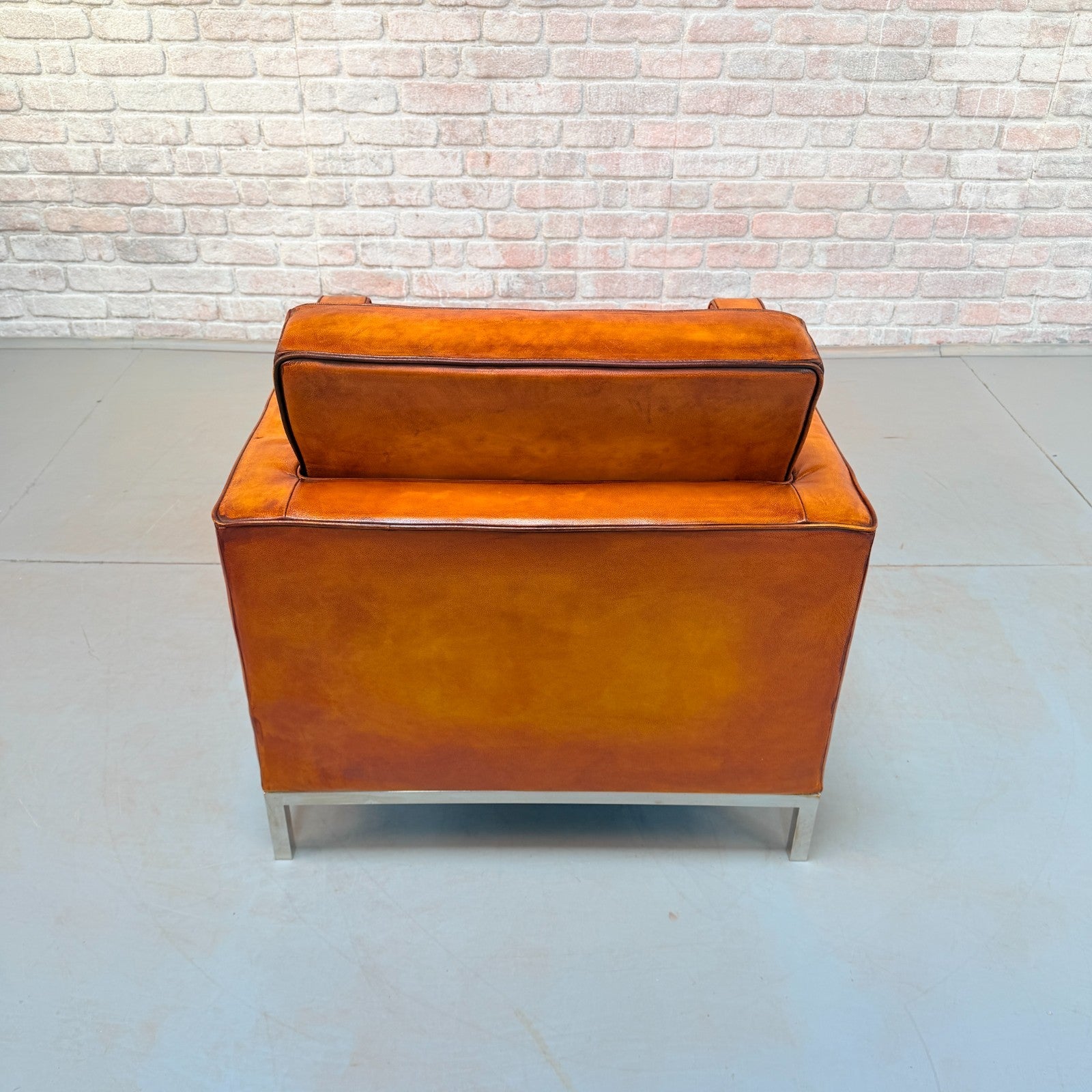 Vintage Florence Knoll Style Tan Leather Armchair