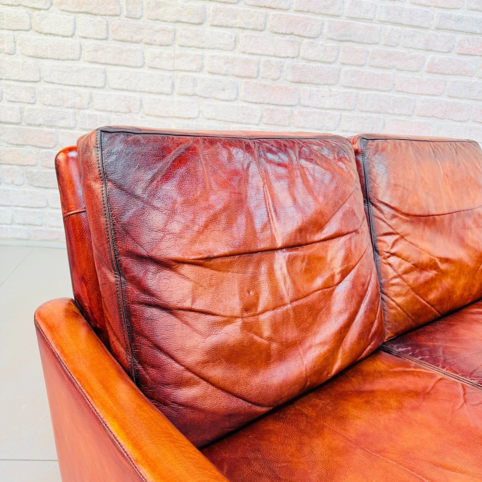 Vintage 1970s Danish Cognac Hand-Dyed Leather Two Seater Sofa