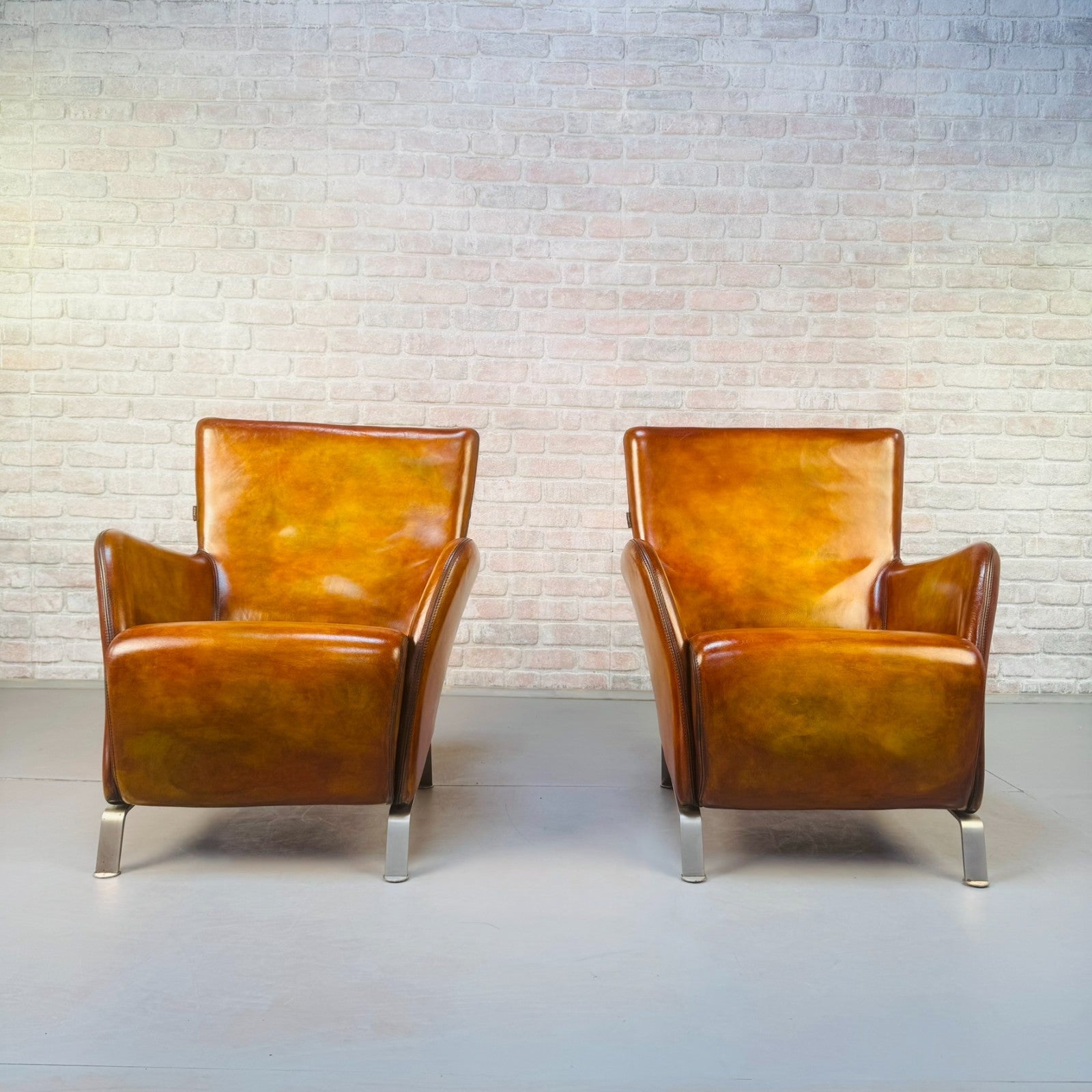 Contemporary Danish Hand Dyed Light Tan Leather Armchairs
