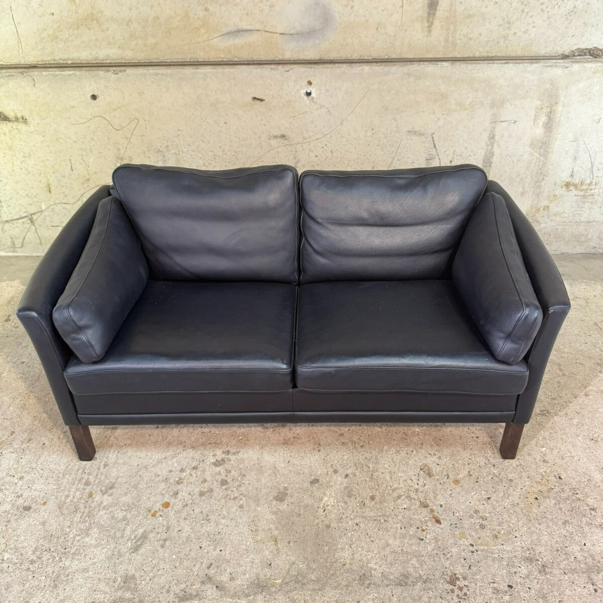 Vintage Danish Mogens Hansen Two-Seater Black Leather Sofa