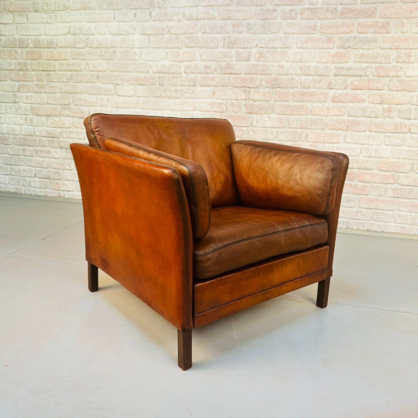Vintage 1970s Danish Buffalo Leather Armchair | Hand Dyed Tan Leather