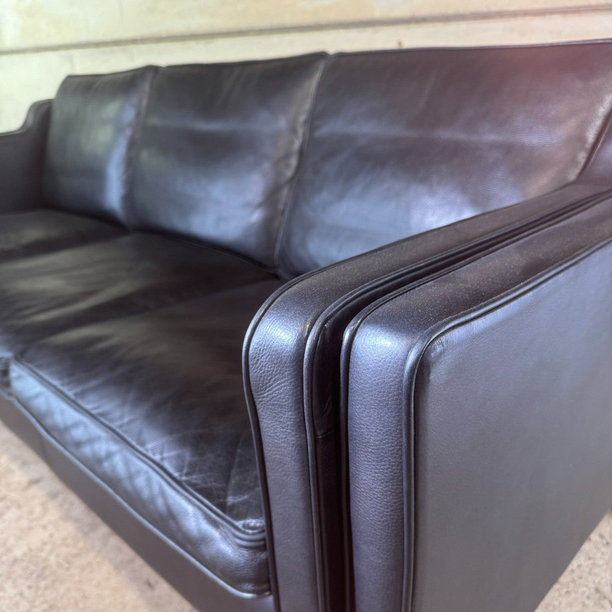 Vintage Danish Three-Seater Black Leather Sofa by Stouby – Stylish