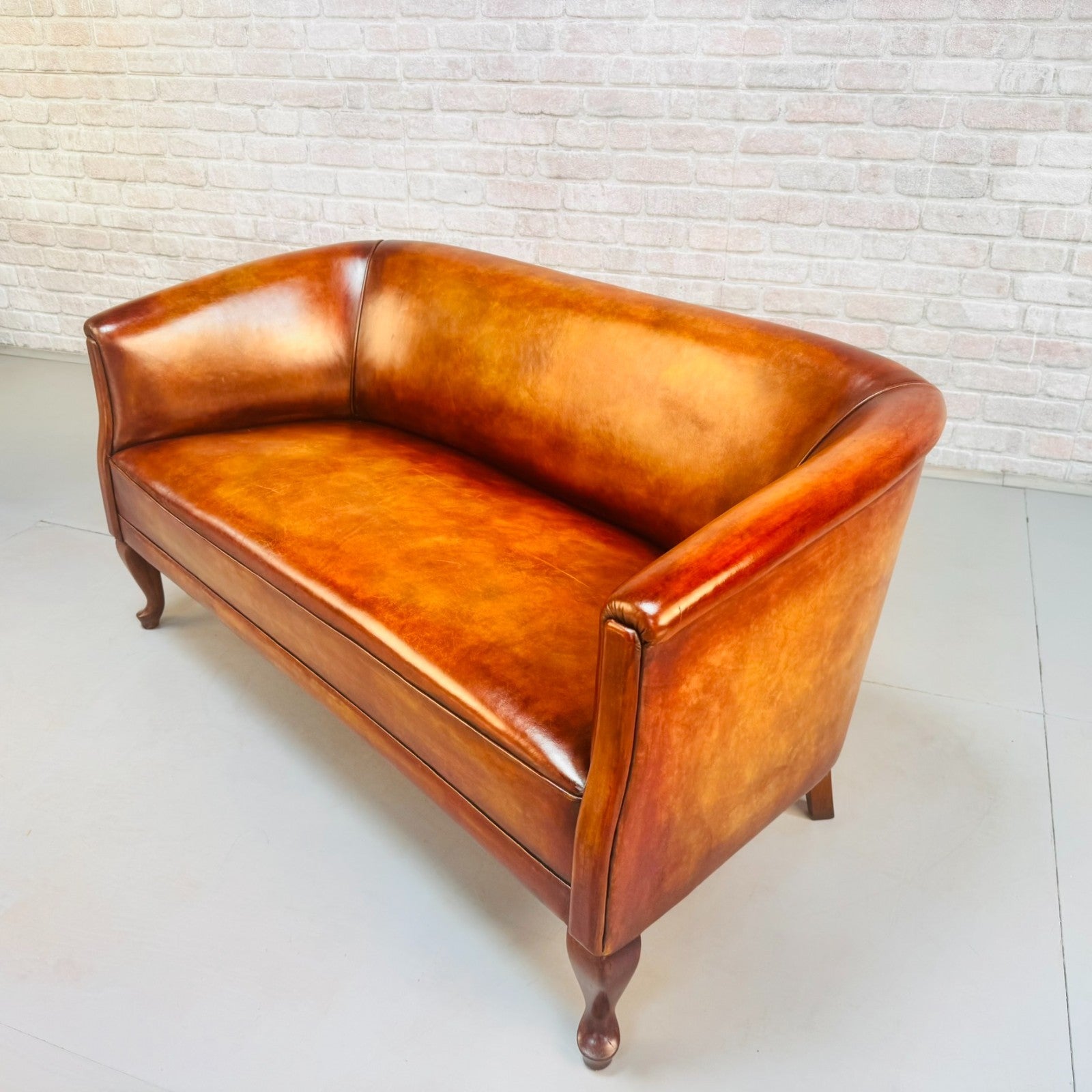 Vintage Danish Two Seater Tan Leather Sofa