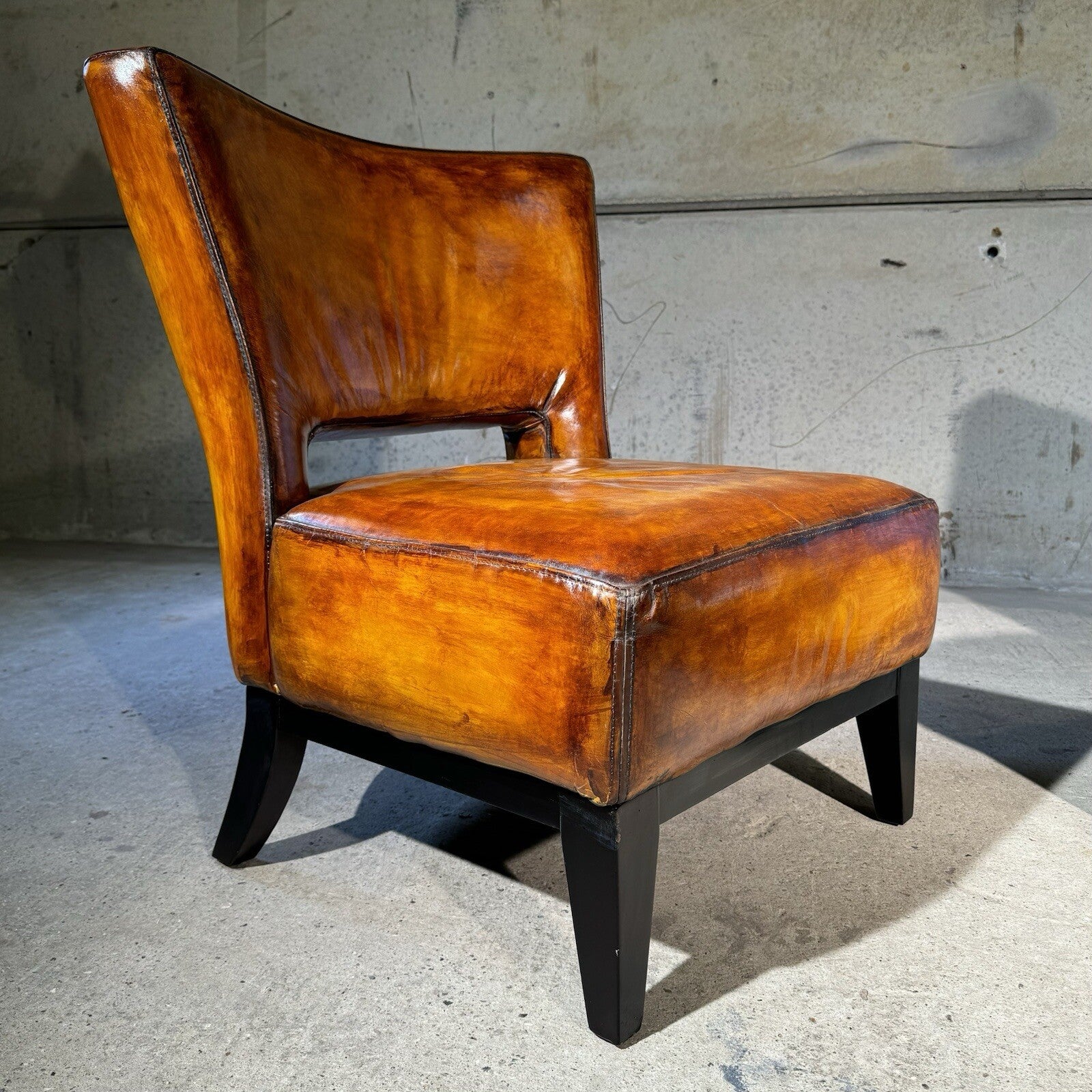 Pair of Vintage Andrew Martin Oversized Leather Chairs Hand-Dyed Light Tan