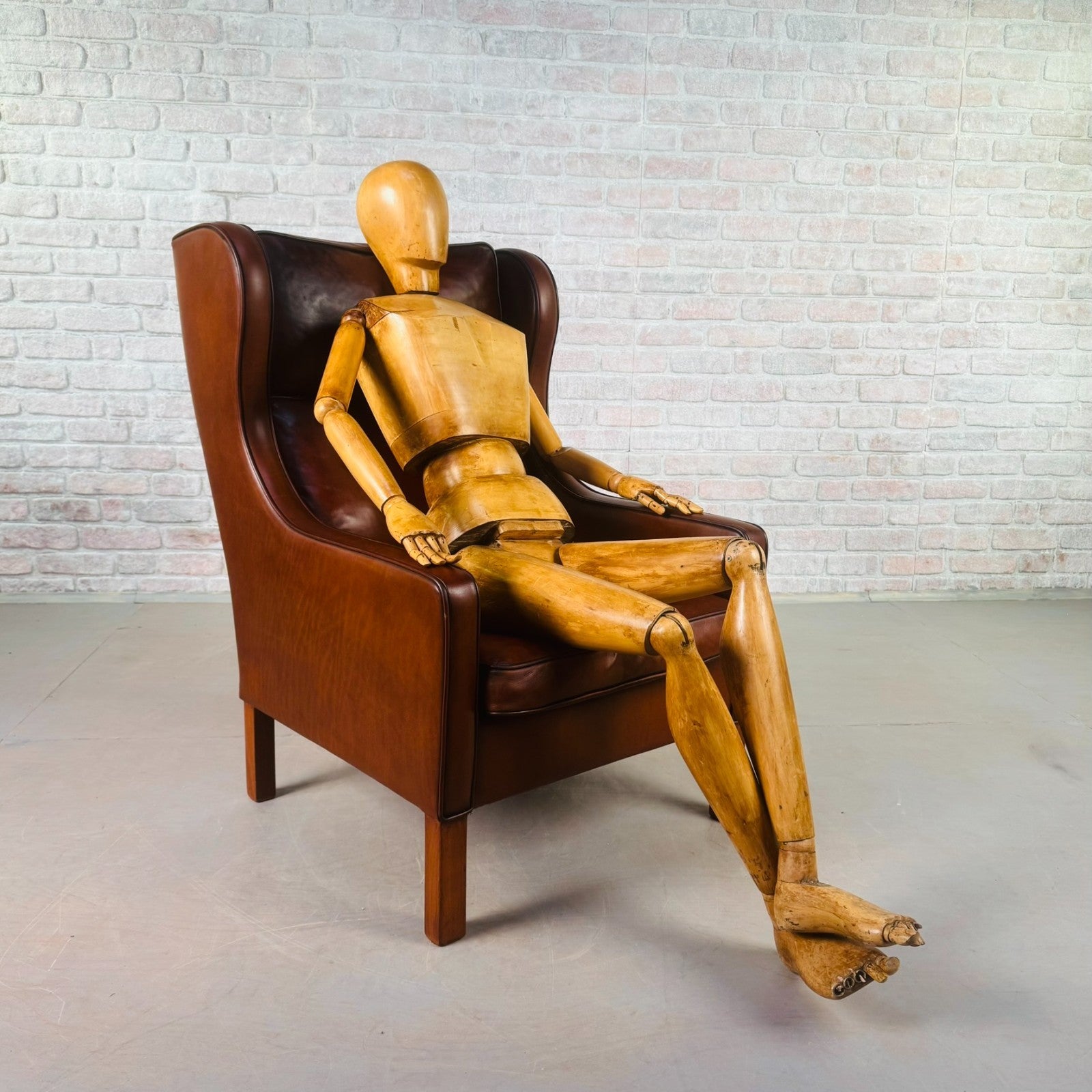 Vintage Danish 1970s High Back Dark Tan Leather Armchair