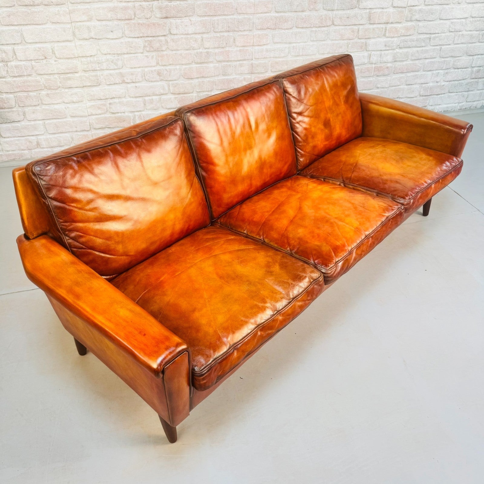Vintage 1970s Georg Thams Danish Tan Leather Three Seater Sofa