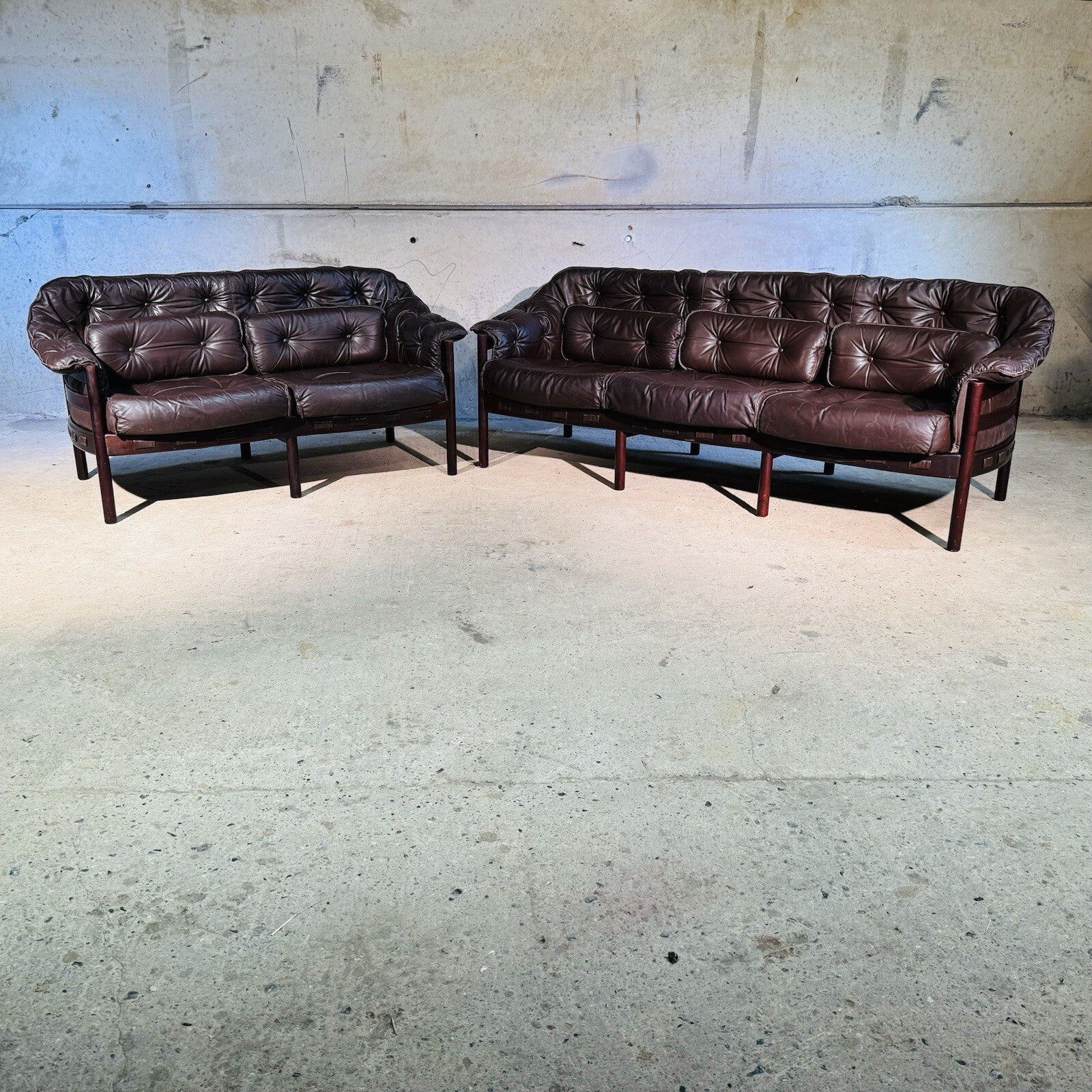 Arne Norrell Sofa Suite for Coja - Two-Seater + Three-Seater Brown Leather