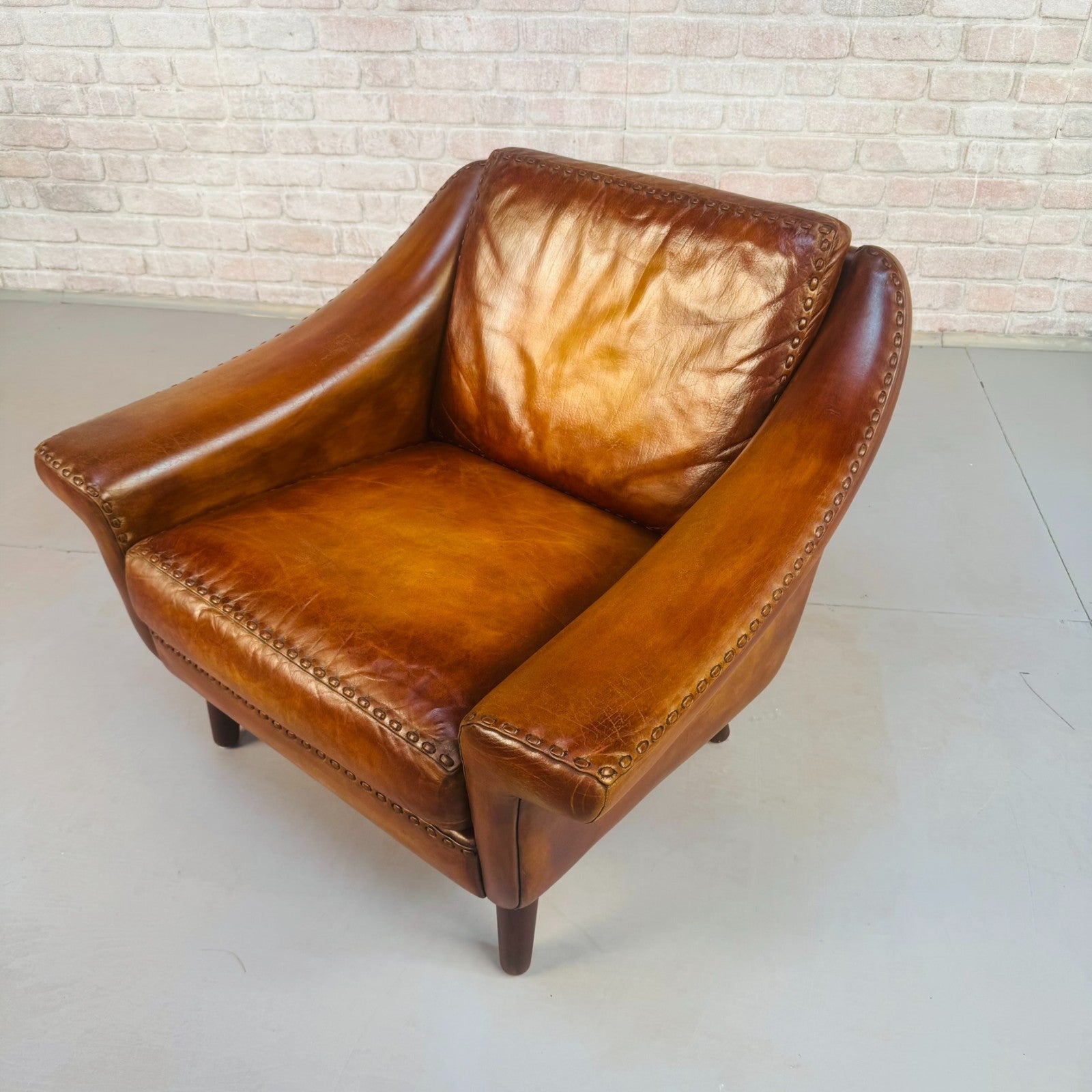 Vintage 60s Aage Christiansen "Matador" Tan Leather 2 Seater Sofa & Chair