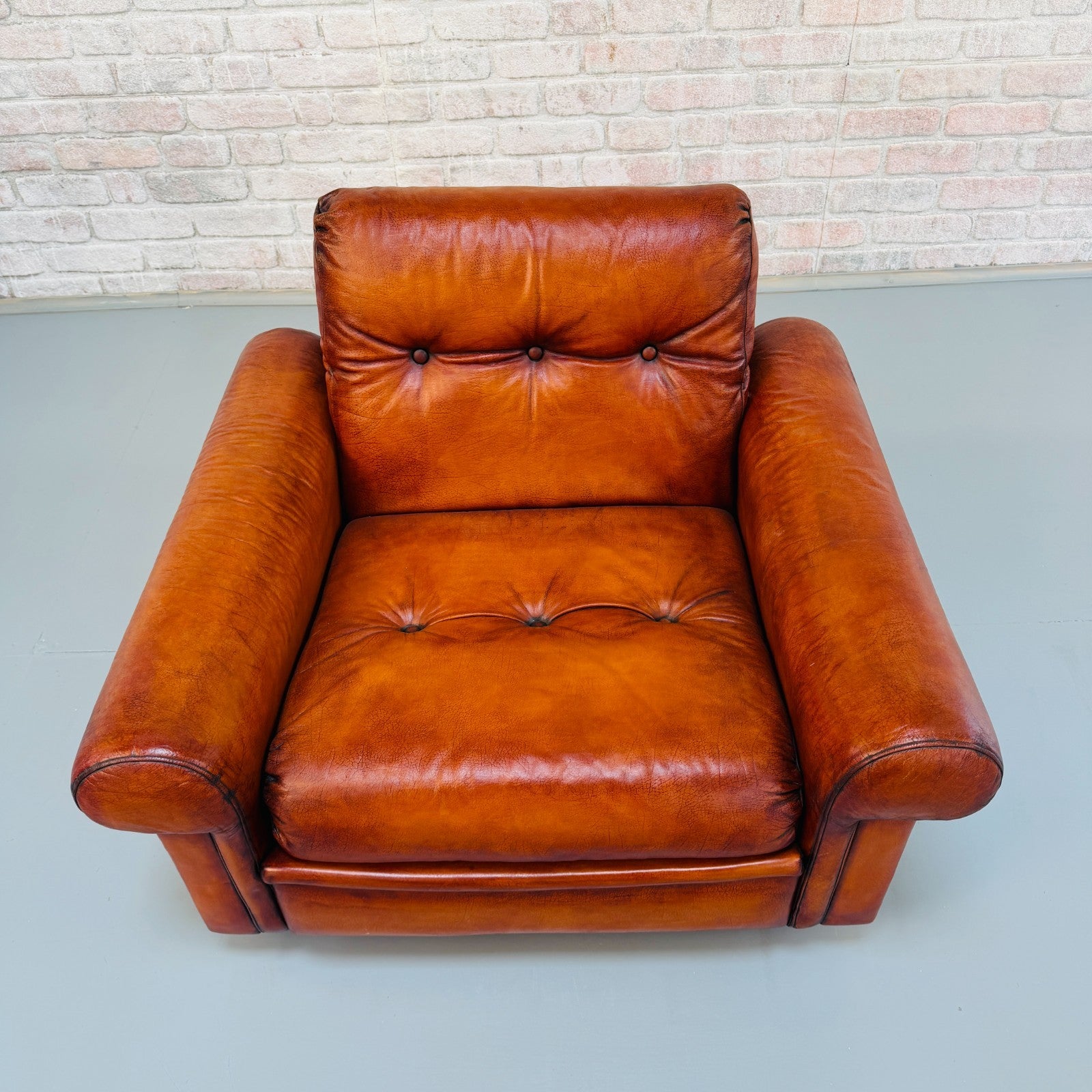 Vintage Danish Tan Leather Armchair – Hand Dyed