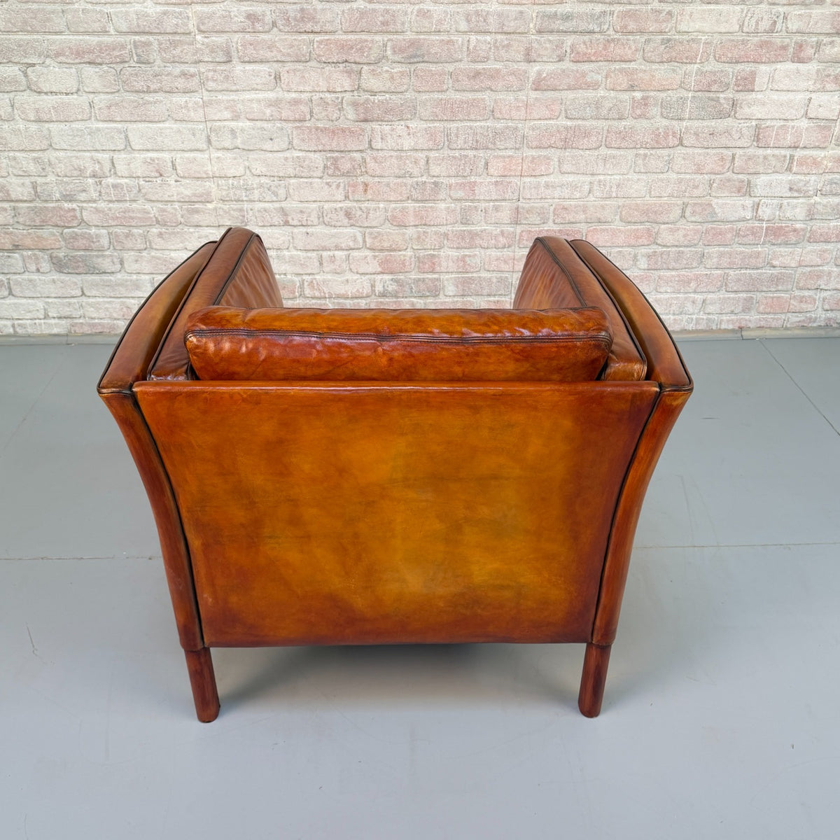 Vintage Danish Tan Leather Armchair – Hand Dyed Beautiful Patina