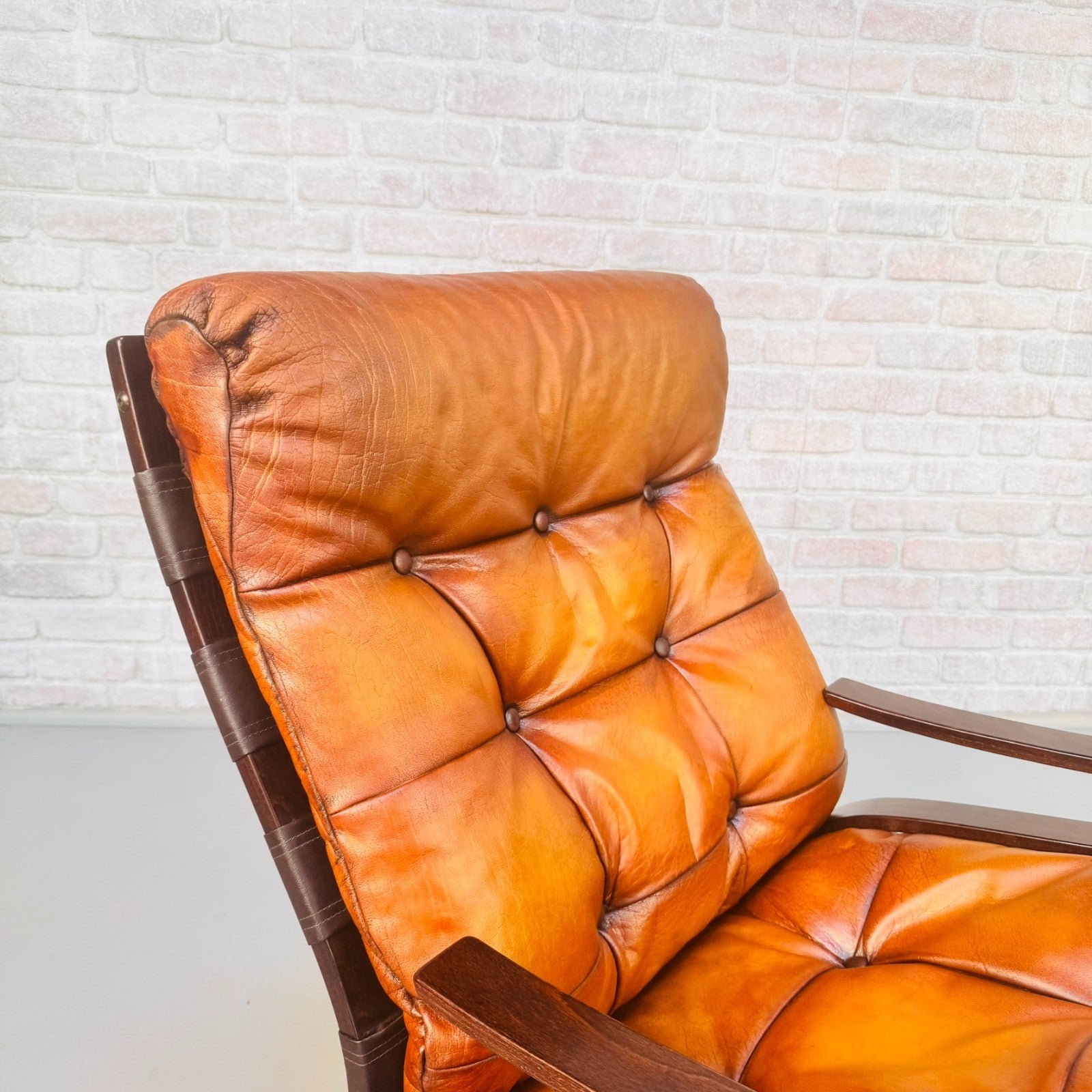 Vintage Danish Einar Hove Skyline Bentwood Tan Buffalo Leather Armchair