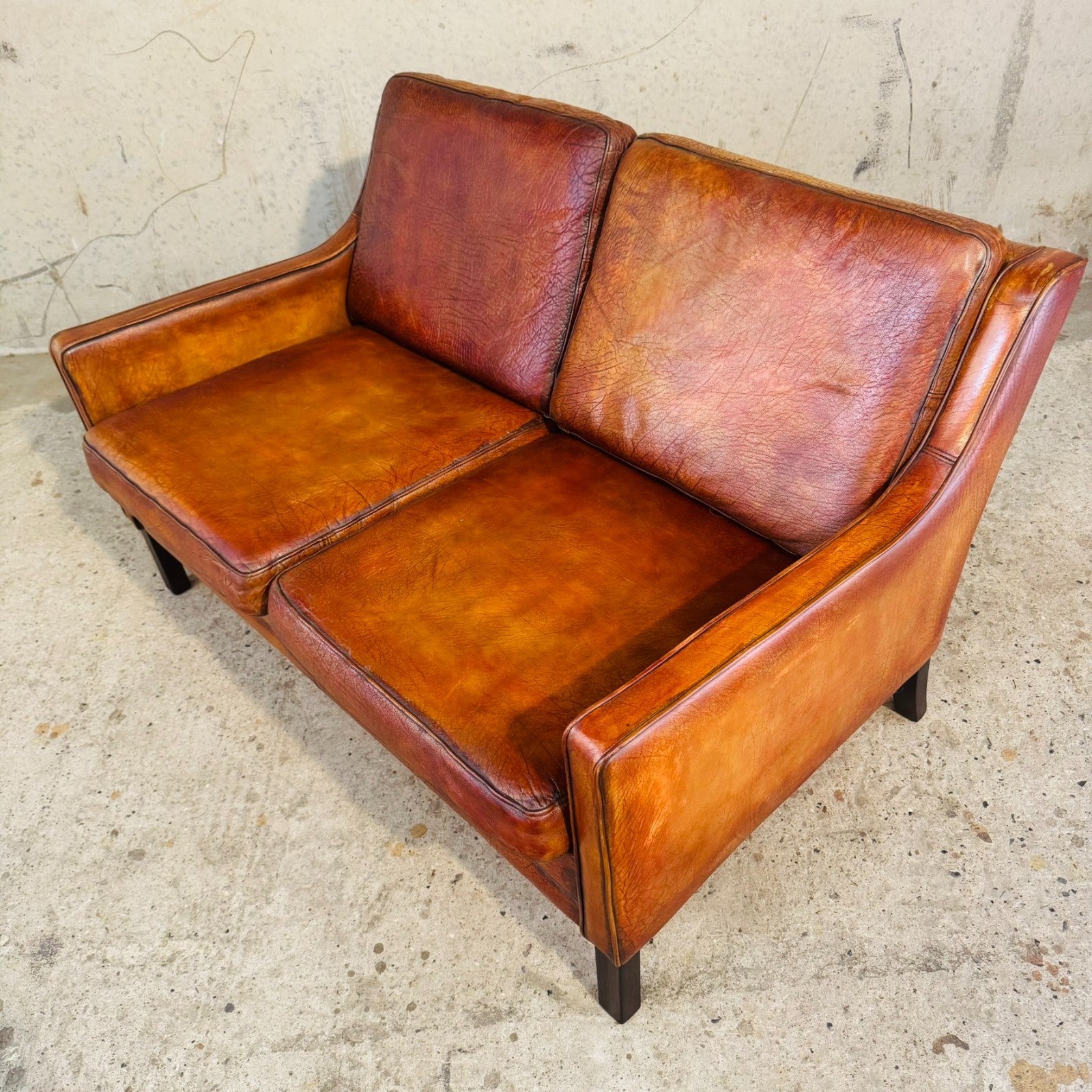 Mogens Hansen 1970 Cognac Leather Two-Seater Sofa – Buffalo Leather