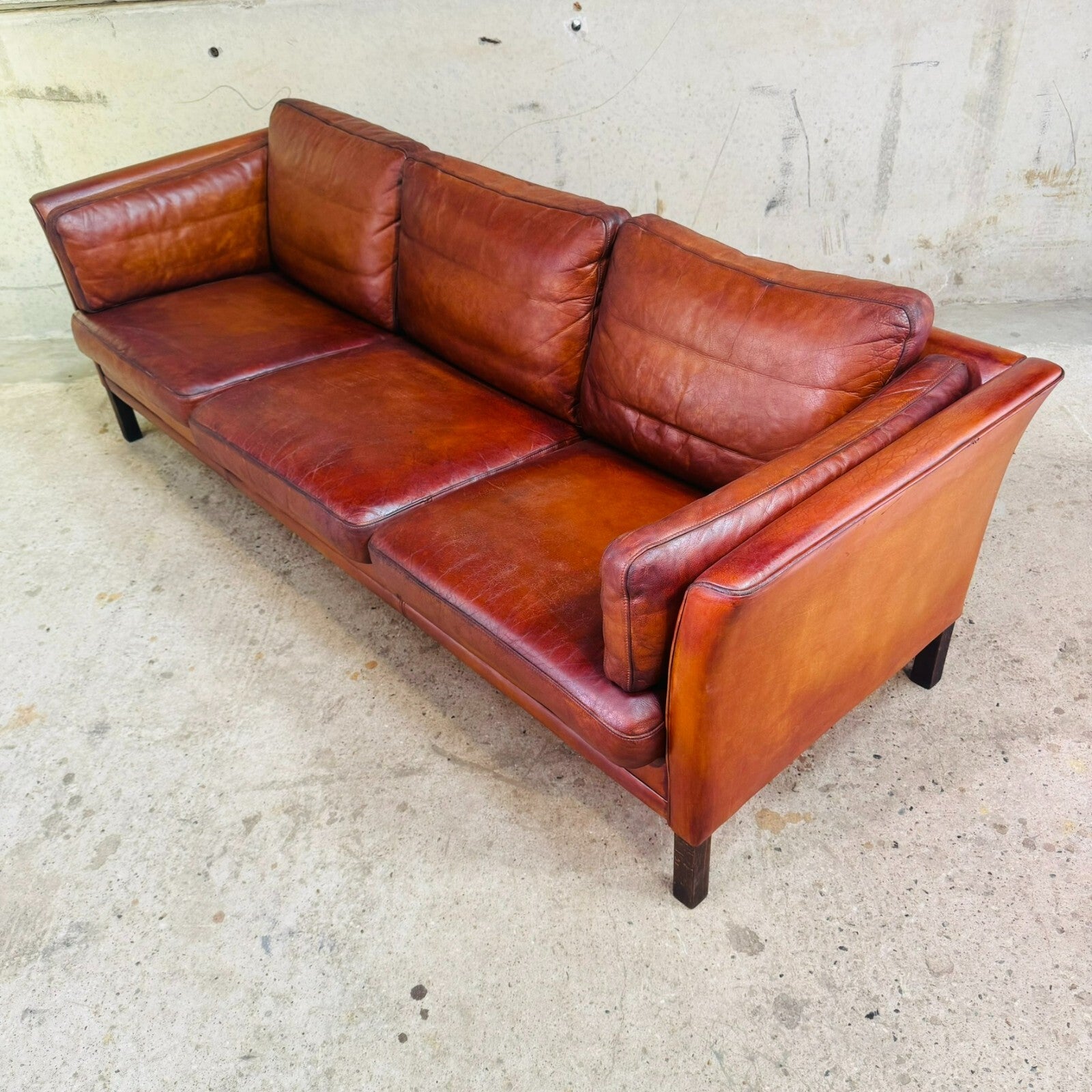 Danish 1970s Cognac Leather Three-Seater Sofa by Mogens Hansen