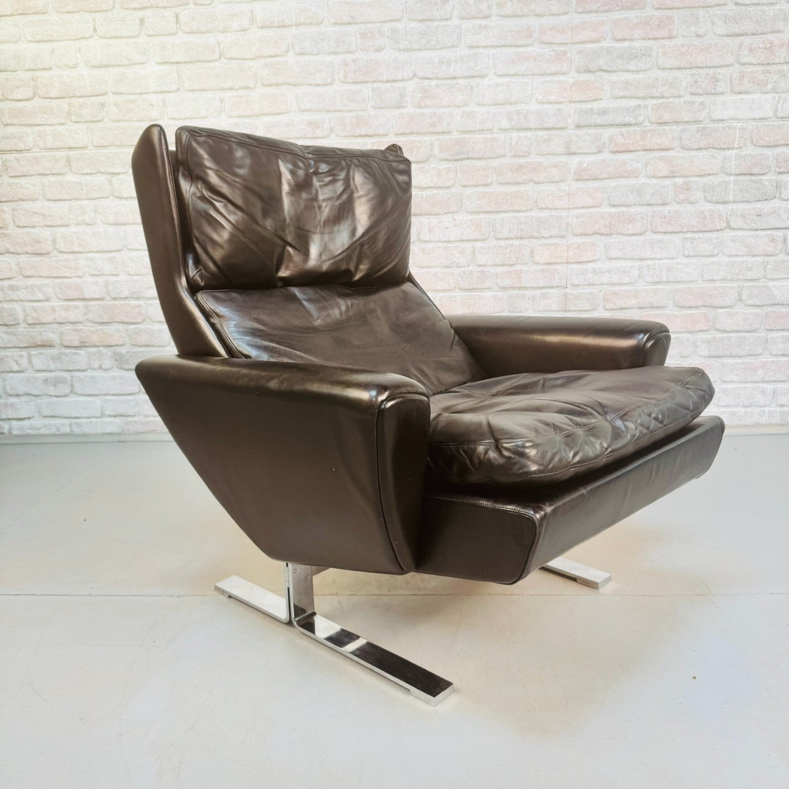 Vintage Georg Thams Black Leather Lounge Chairs for Vejen Polstermøbelfabrik