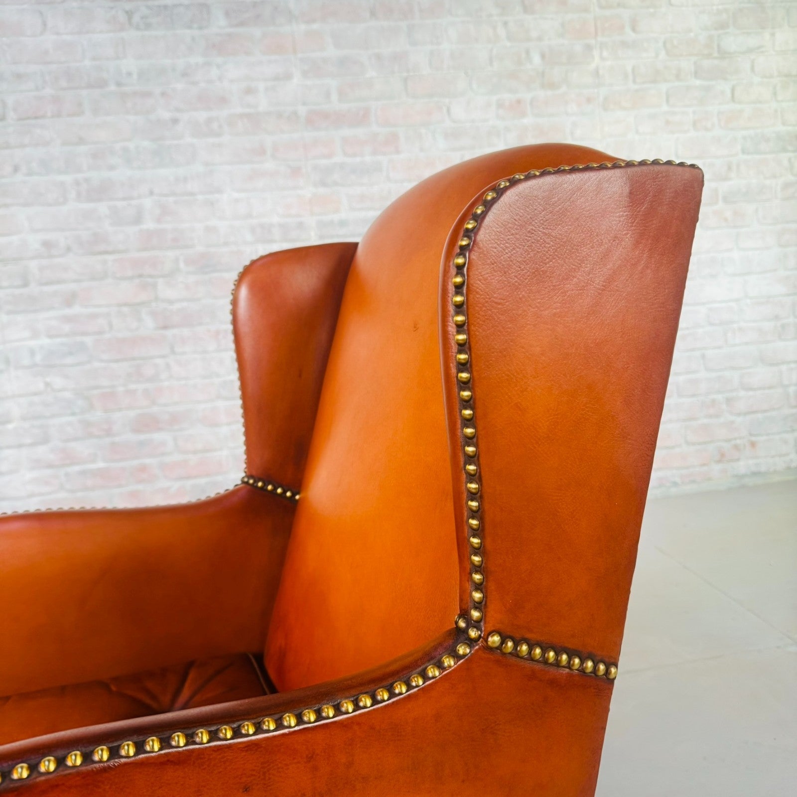 Neat Vintage Danish Leather Wingback Chair – Hand-Dyed Tan Colour