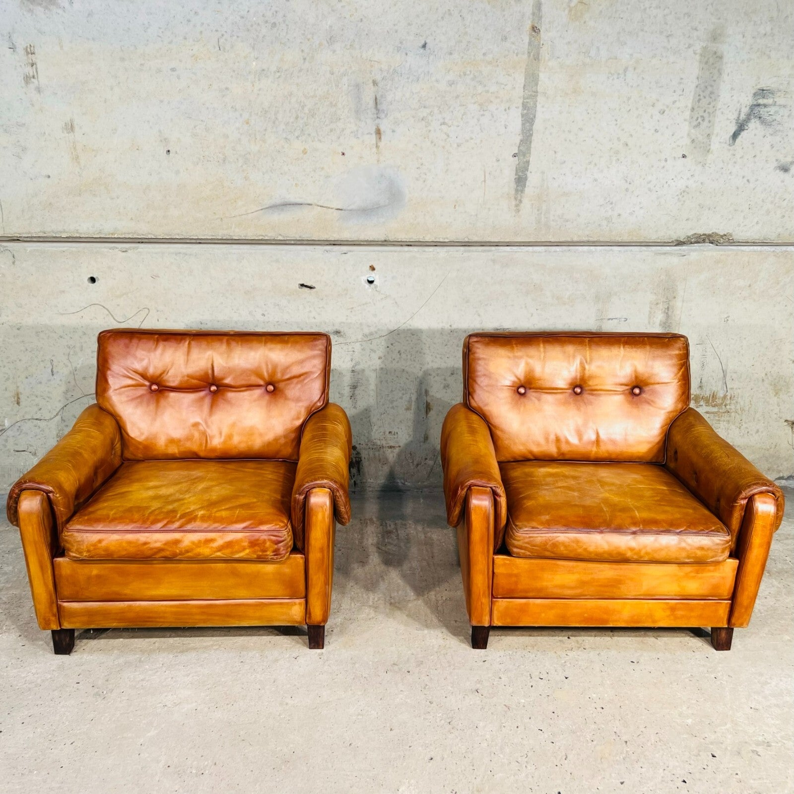 Pair of Vintage Danish 1970s Light Tan Leather Armchairs