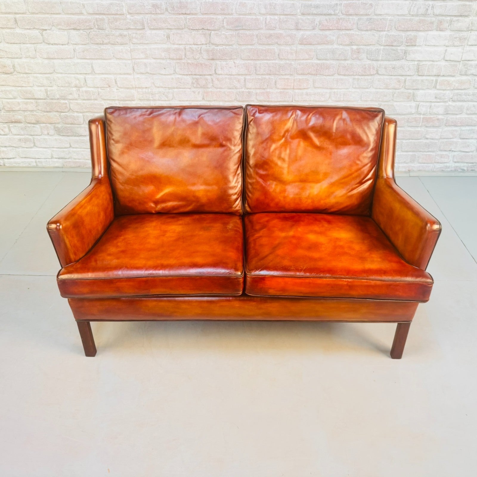 Vintage Danish Two Seater Tan Leather Sofa