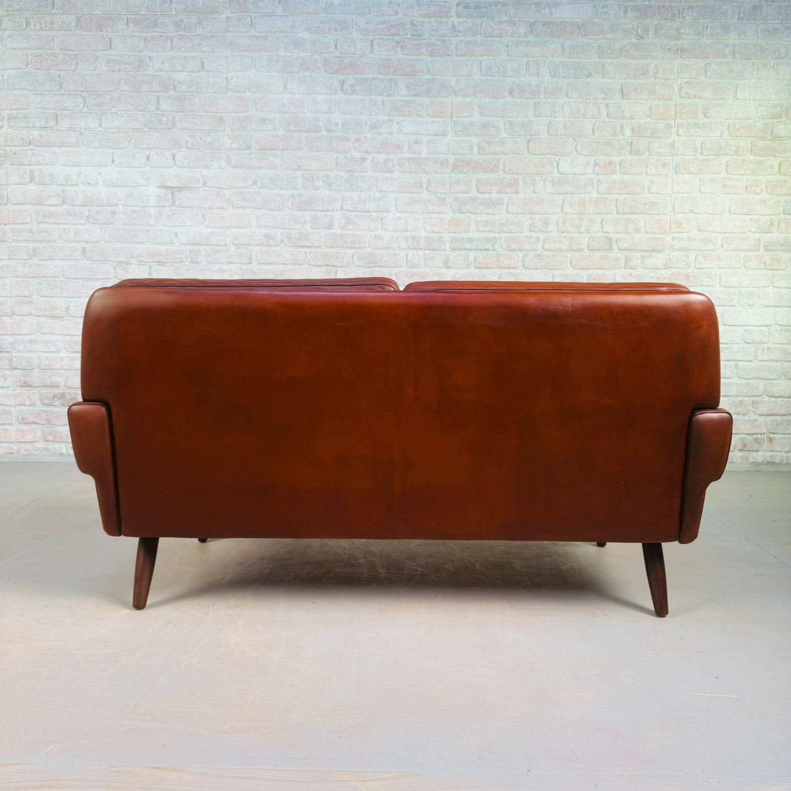 Vintage 1970s Svend Skipper Brown Leather Two-Seater Sofa
