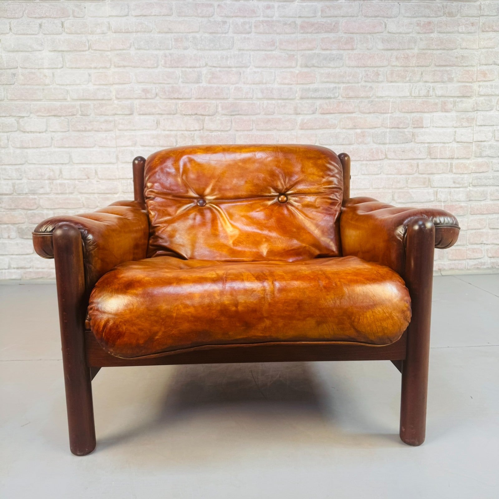 Vintage 1970s Swedish Arne Norell Two-Seater Sofa & Chair Tan Leather Set