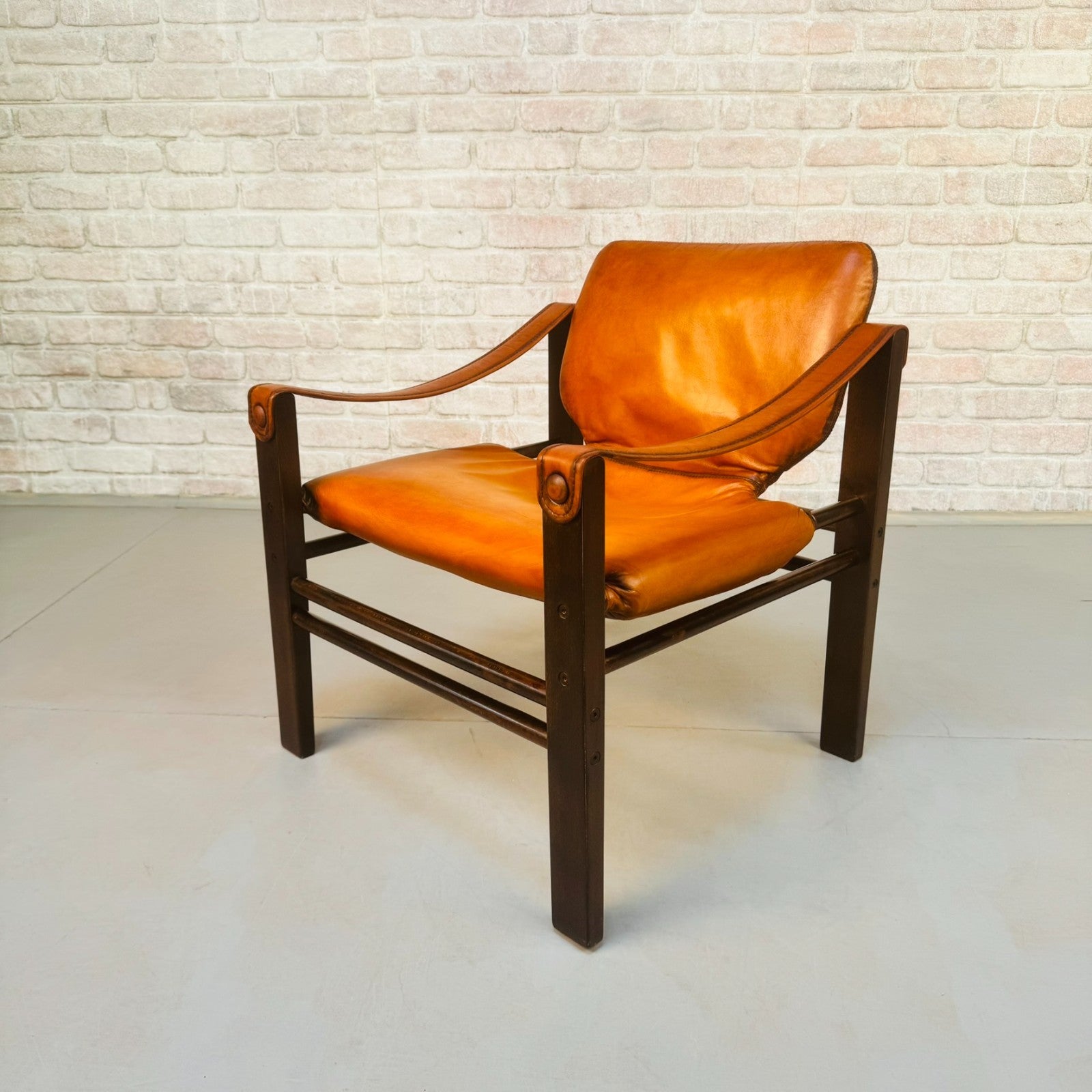 Vintage Danish Safari Chair | Hand Dyed Tan Leather | Solid Beech Frame