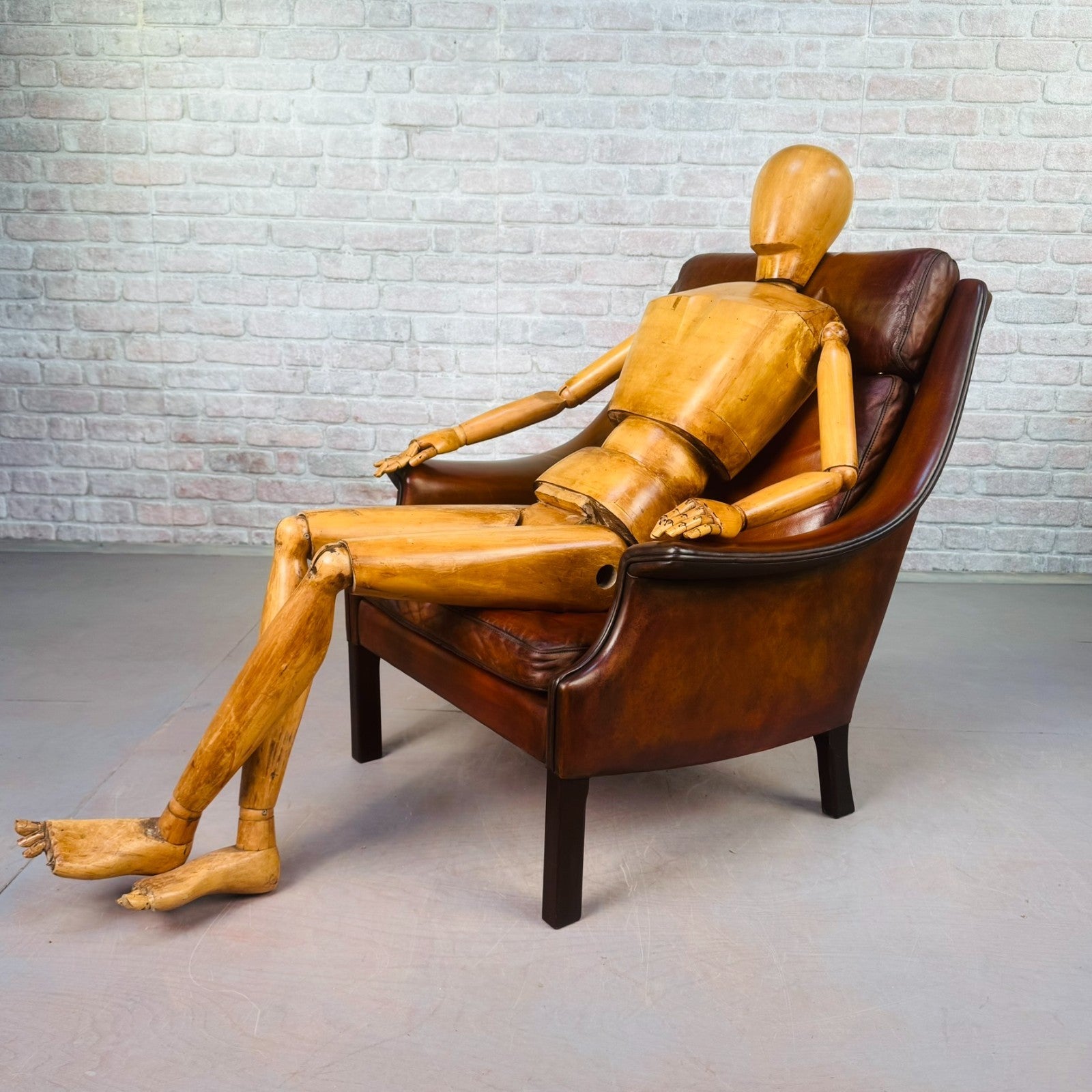 Vintage 1960s Aage Christiansen High Back Tan Leather Armchair
