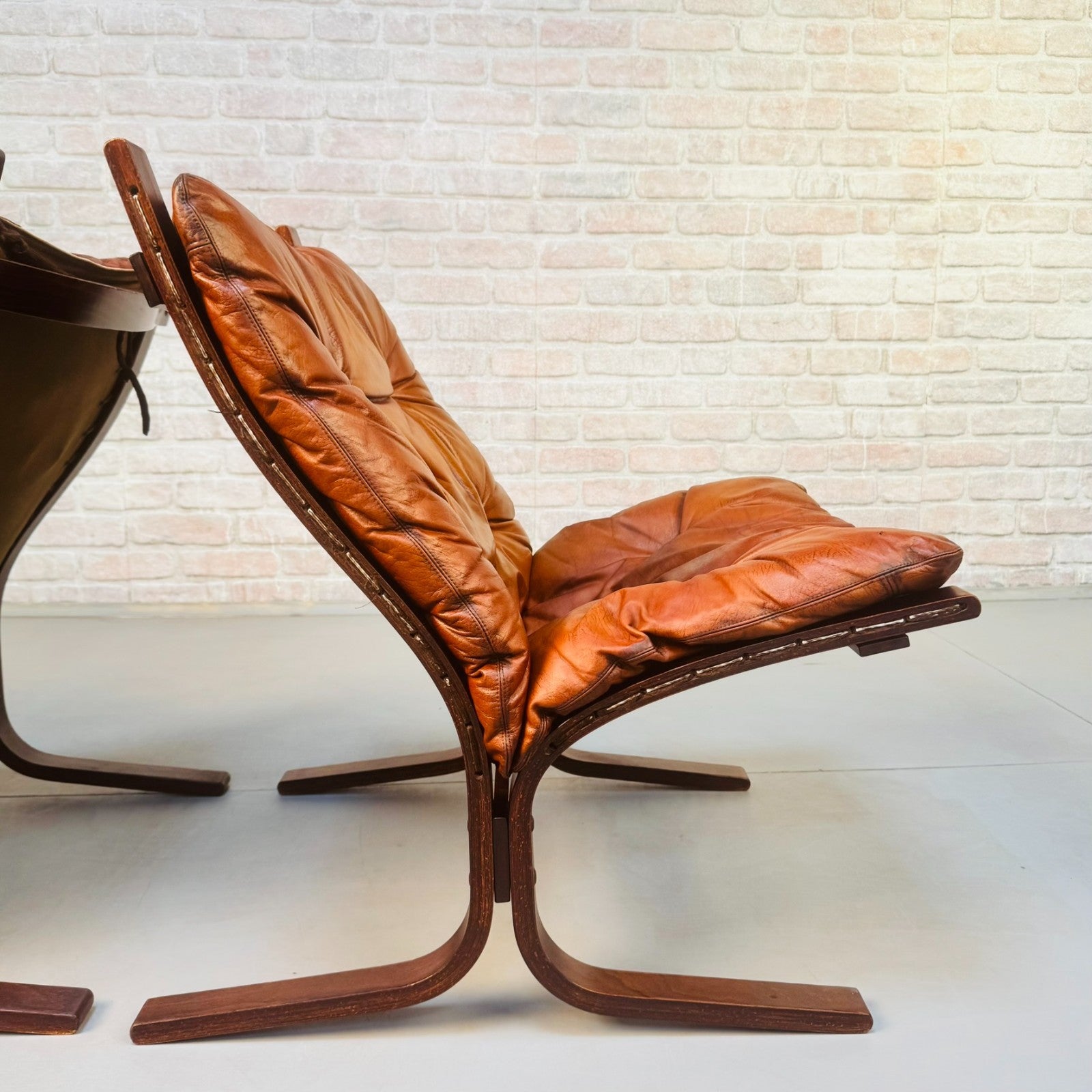 Pair of Vintage Westnofa Siesta Tan Leather Lounge Chairs by Ingmar Relling