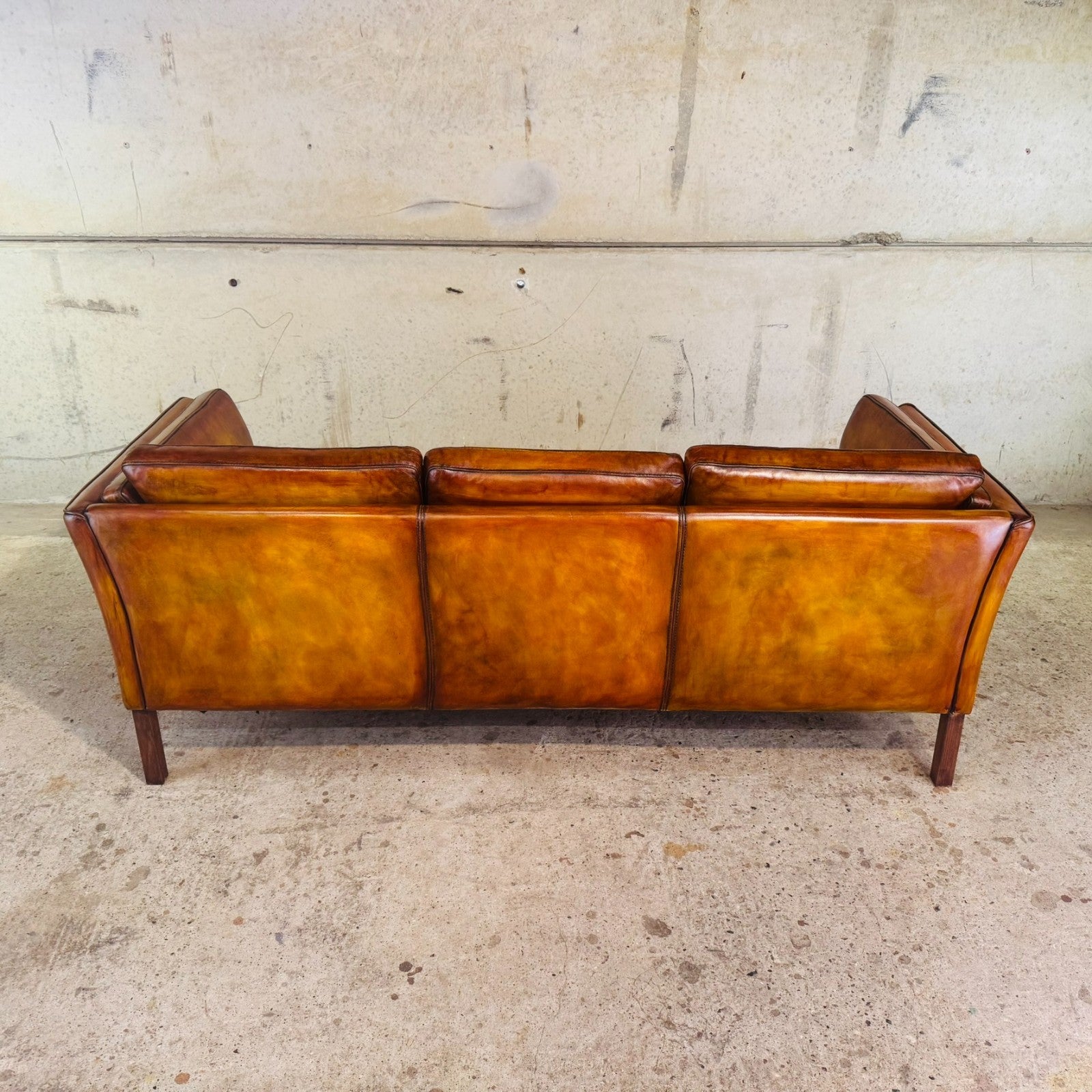 Vintage Danish Light Tan Leather Three-Seater Sofa