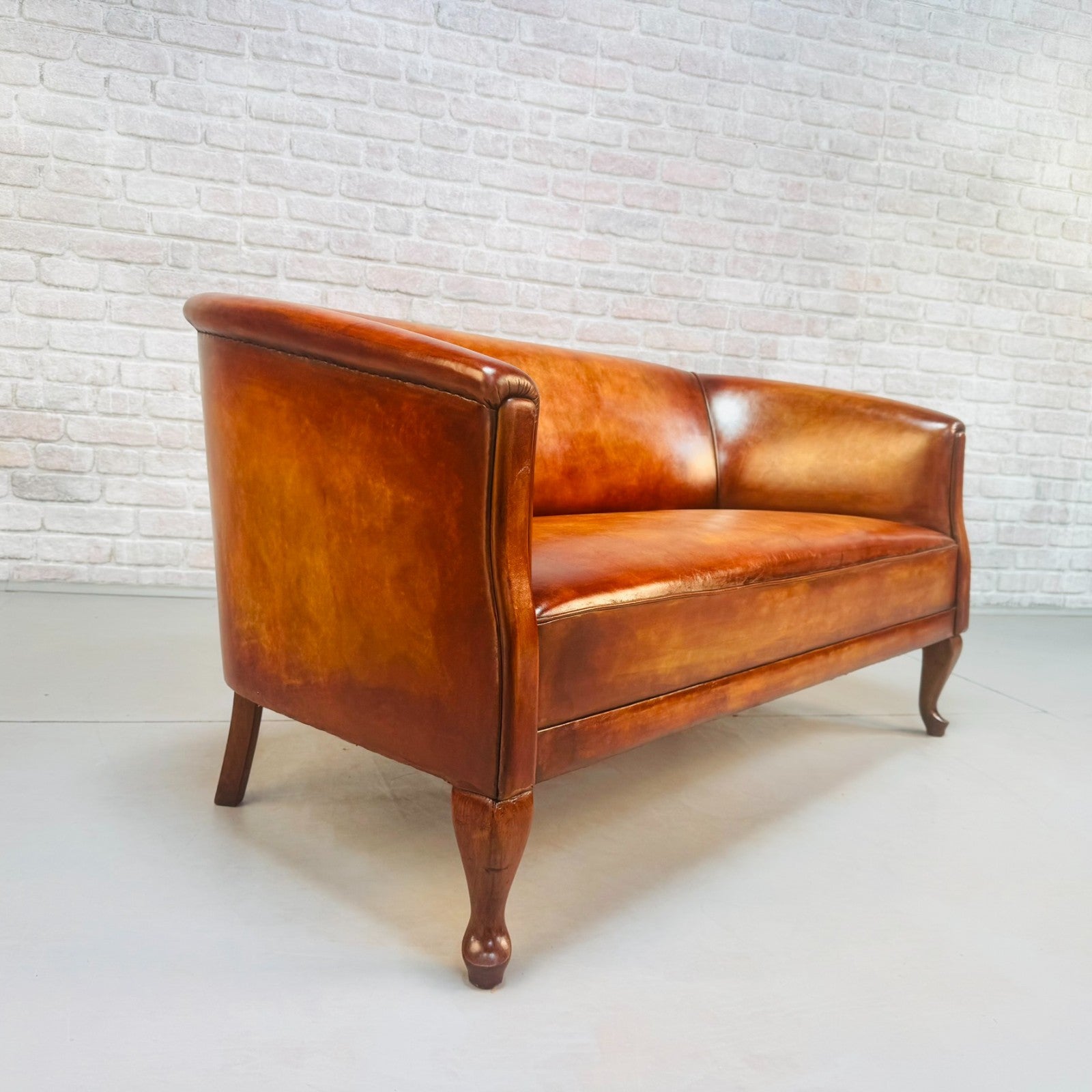 Vintage Danish Two Seater Tan Leather Sofa