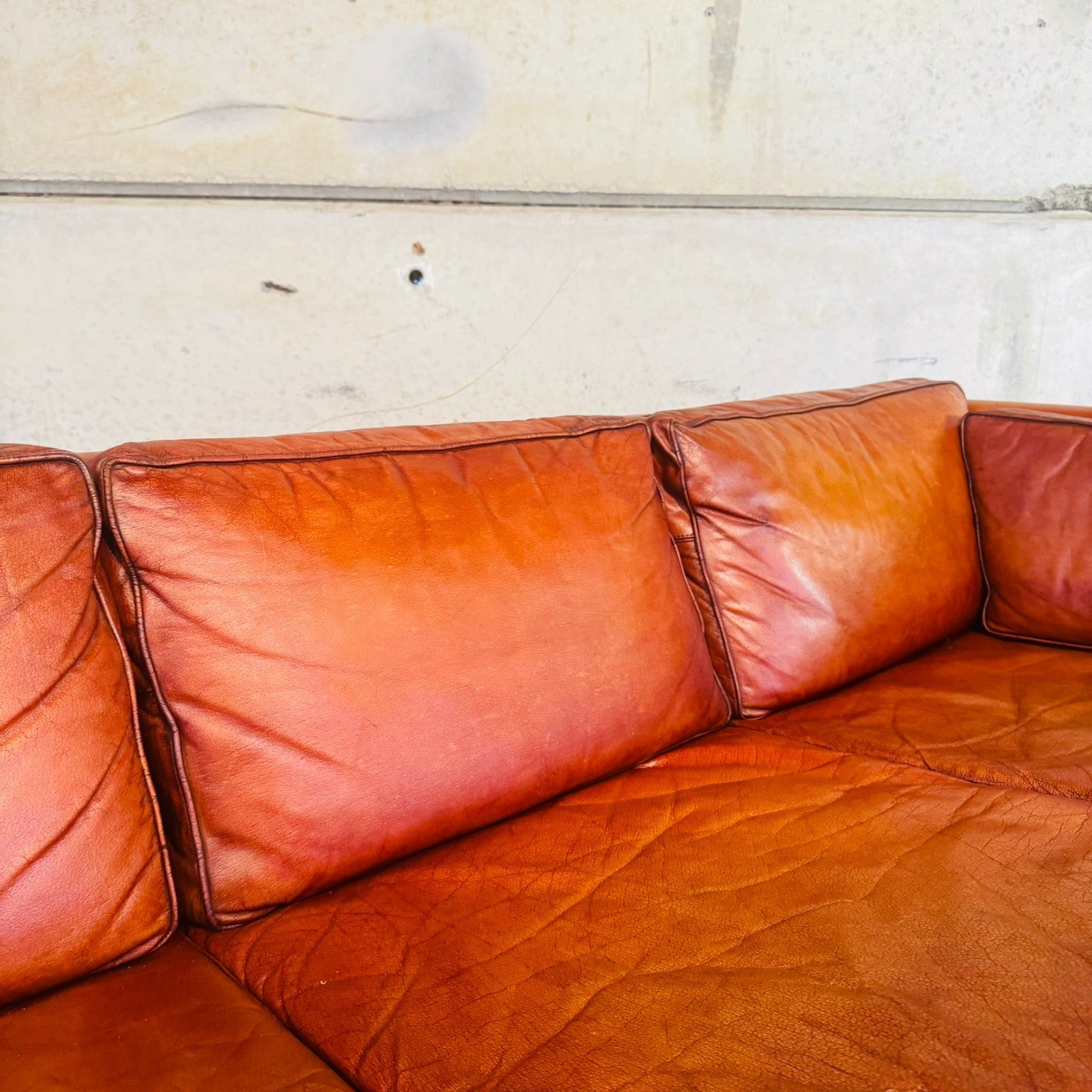 Stylish Danish 1970s Three-Seater Sofa in Cognac Leather