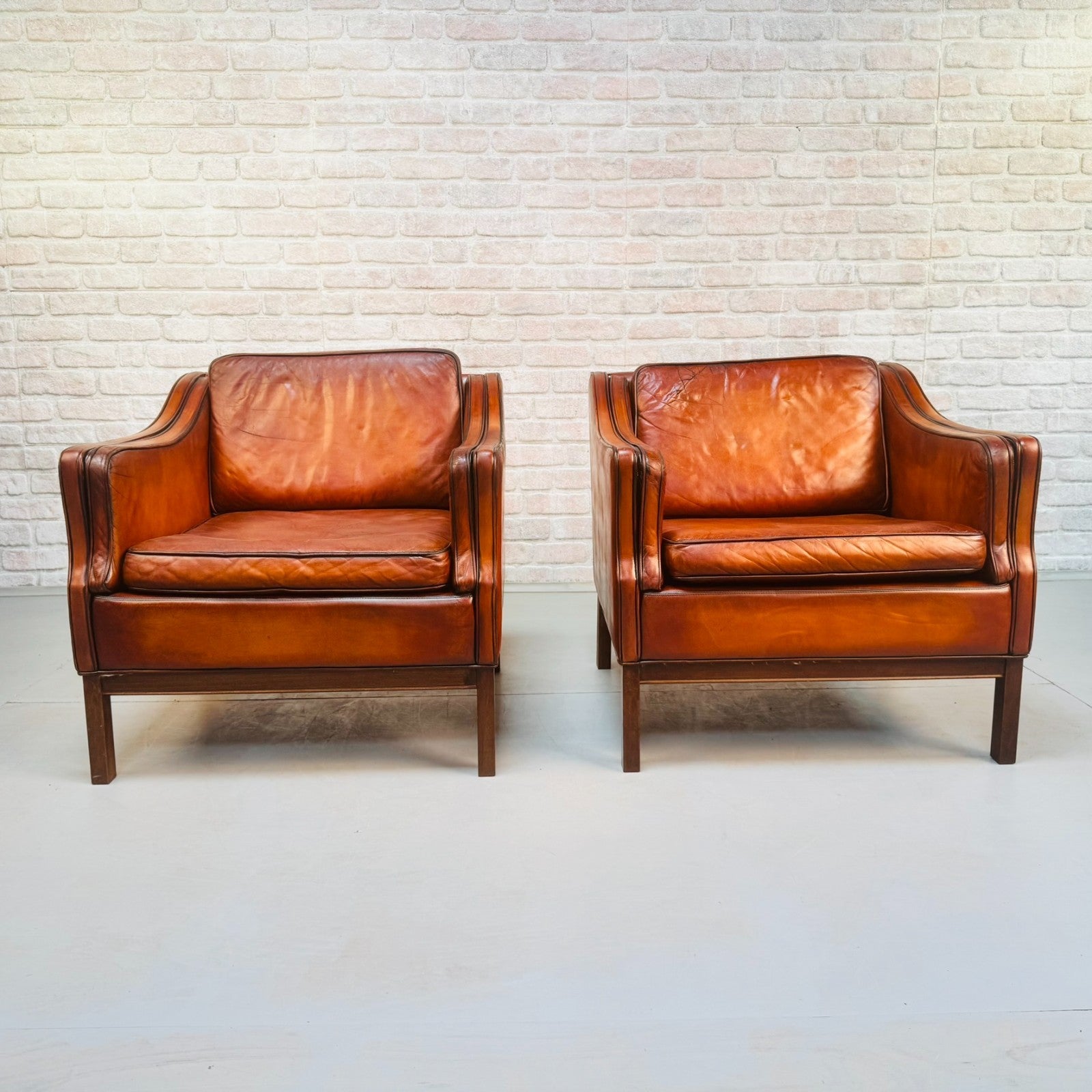 1970s Danish Pair of Tan Leather Armchairs