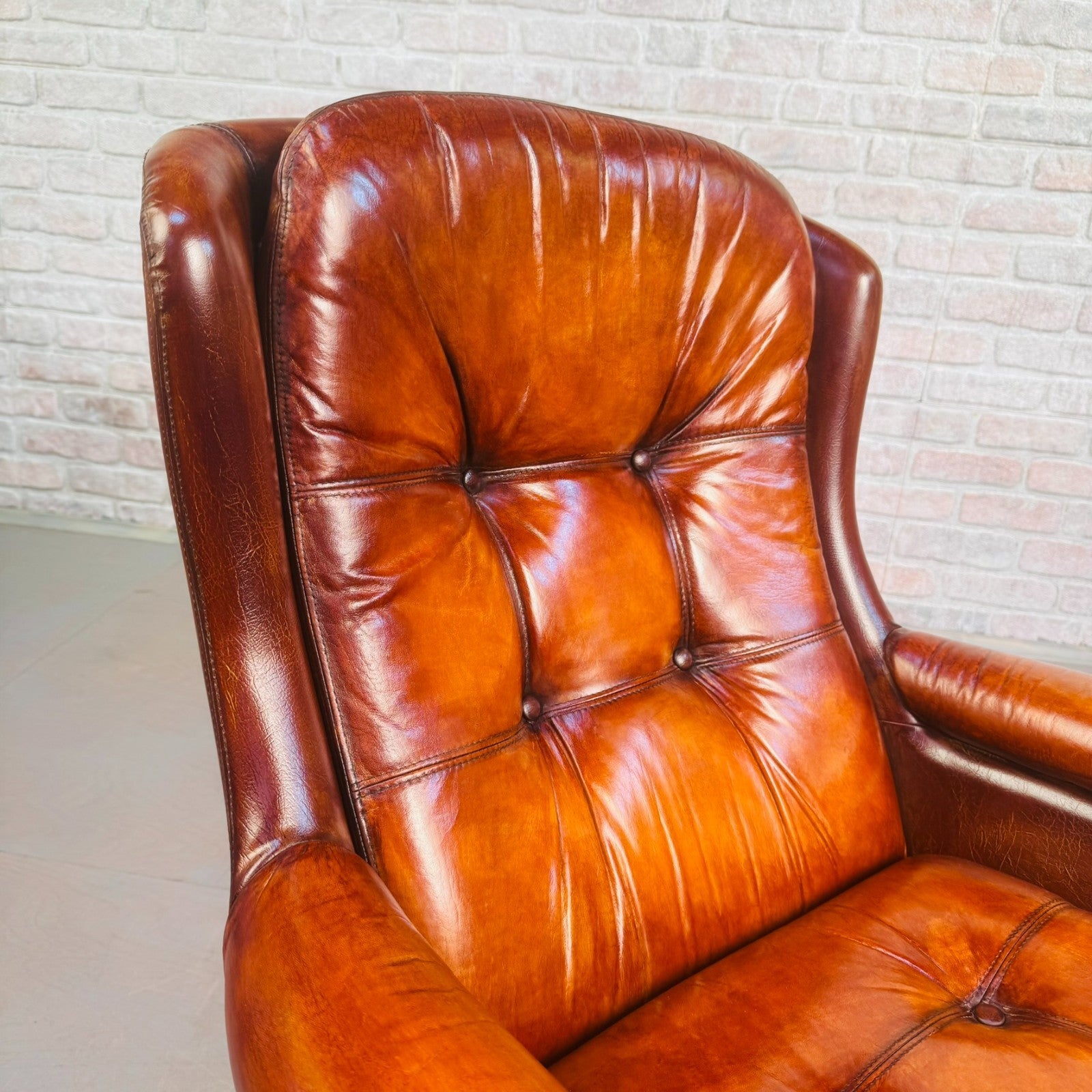 1970s Danish Egg Chair – Cognac Leather Swivel Base