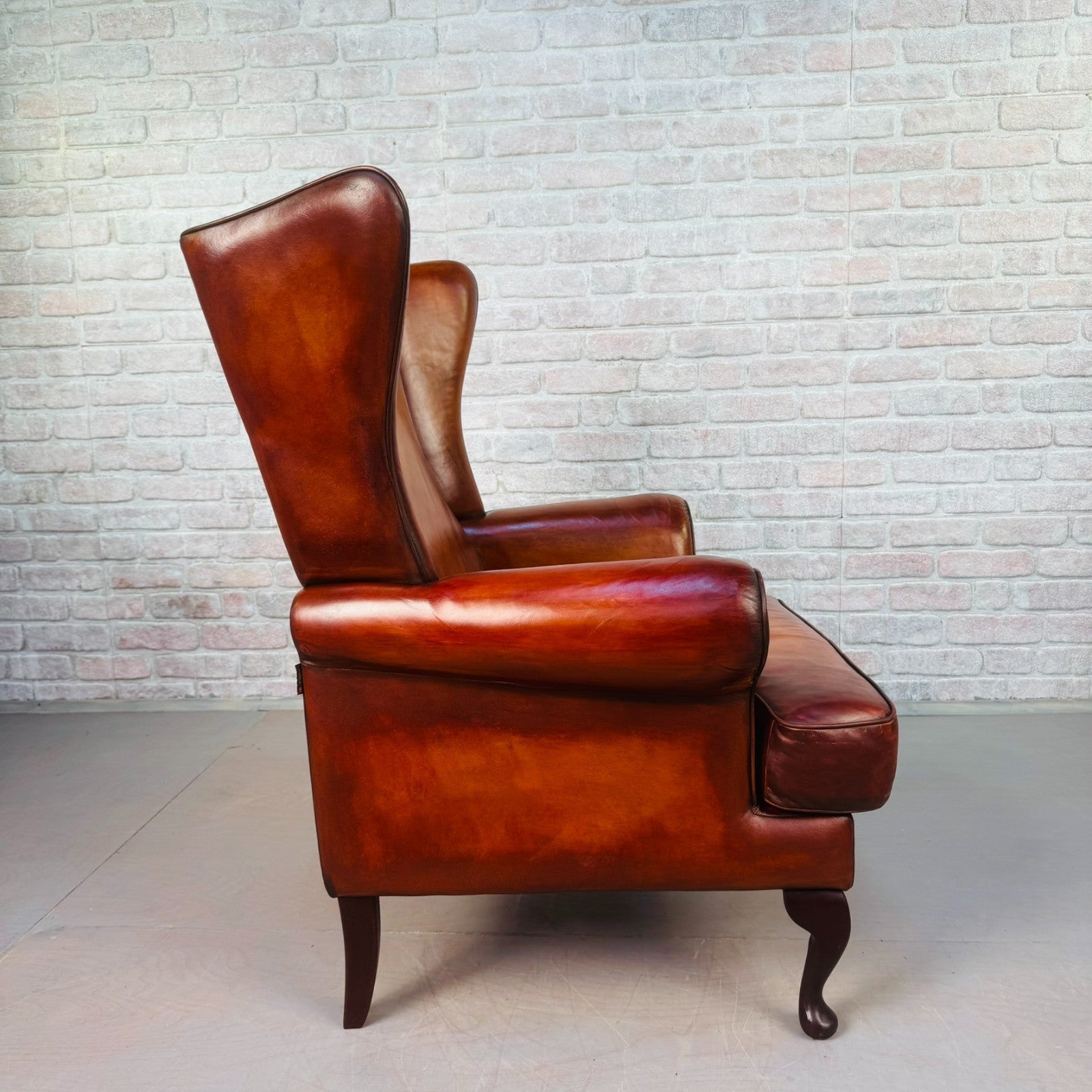 Vintage Danish Wingback Tan Leather Chair & Footstool