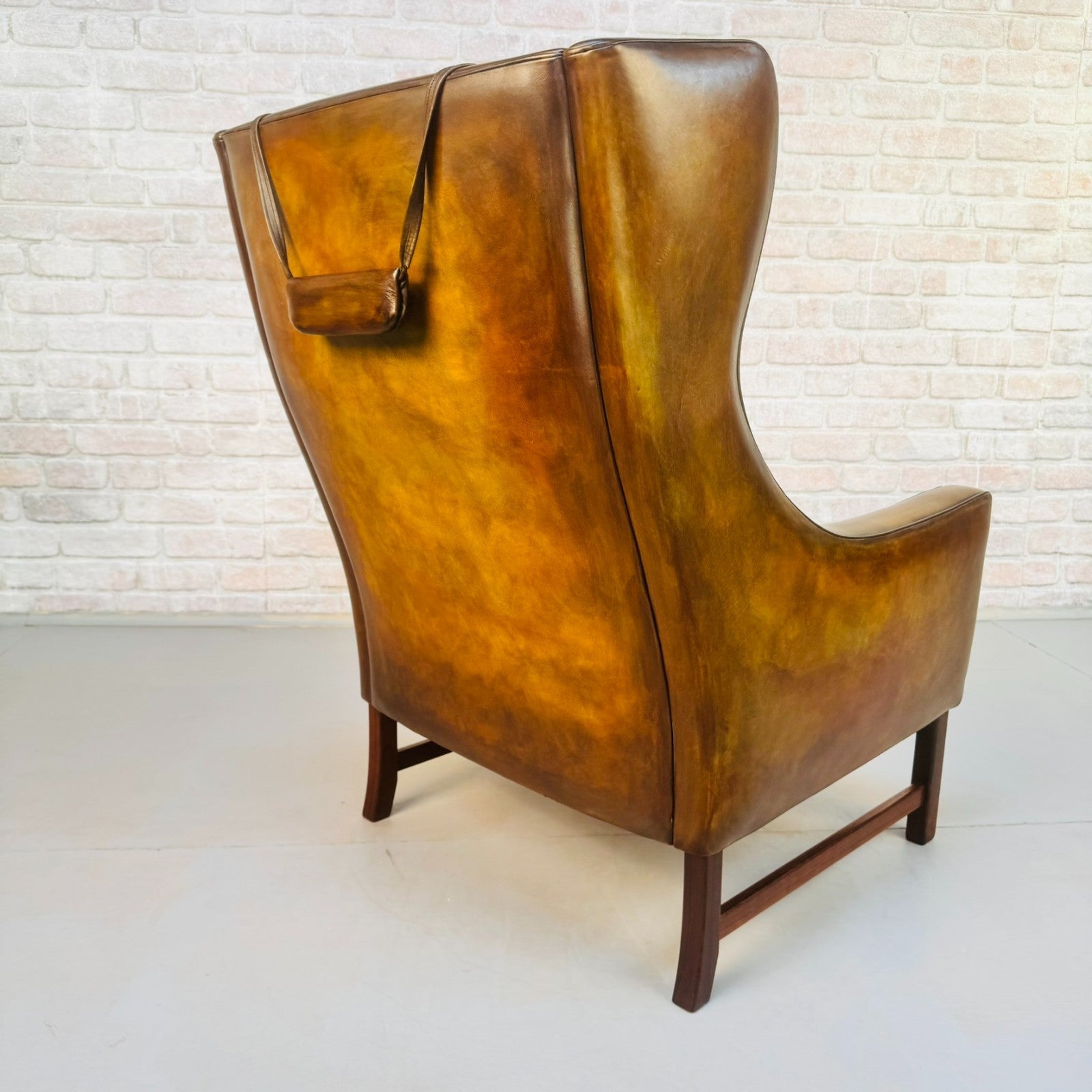 Vintage 1960s Fredrik Kayser Wingback Tan Leather Chair for Vatne Møbler
