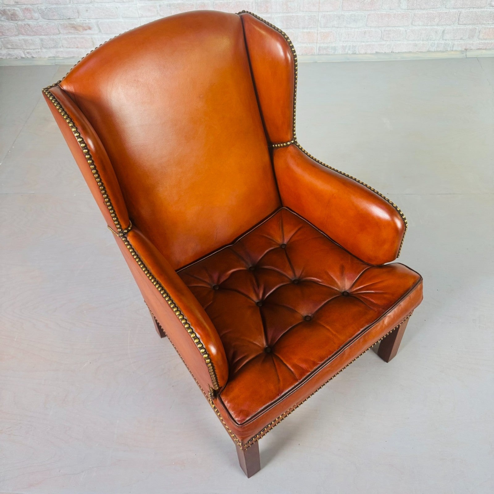 Neat Vintage Danish Leather Wingback Chair – Hand-Dyed Tan Colour