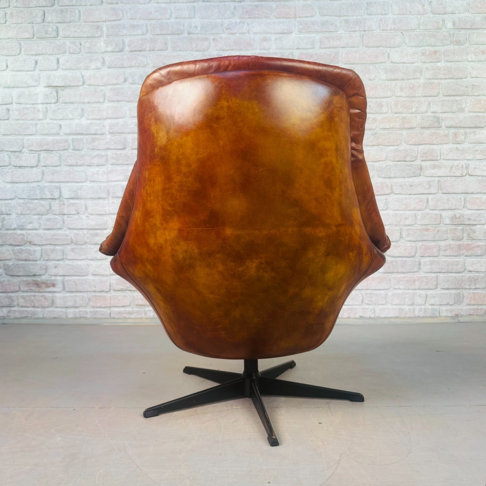 Vintage Danish H.W. Klein Egg Chair by Bramin Tan Leather Swivel Mid Century