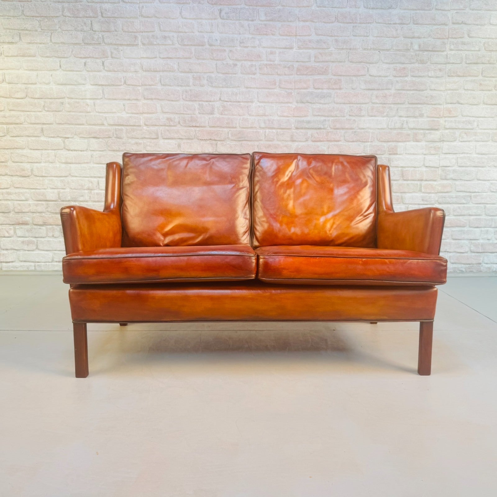 Vintage Danish Two Seater Tan Leather Sofa