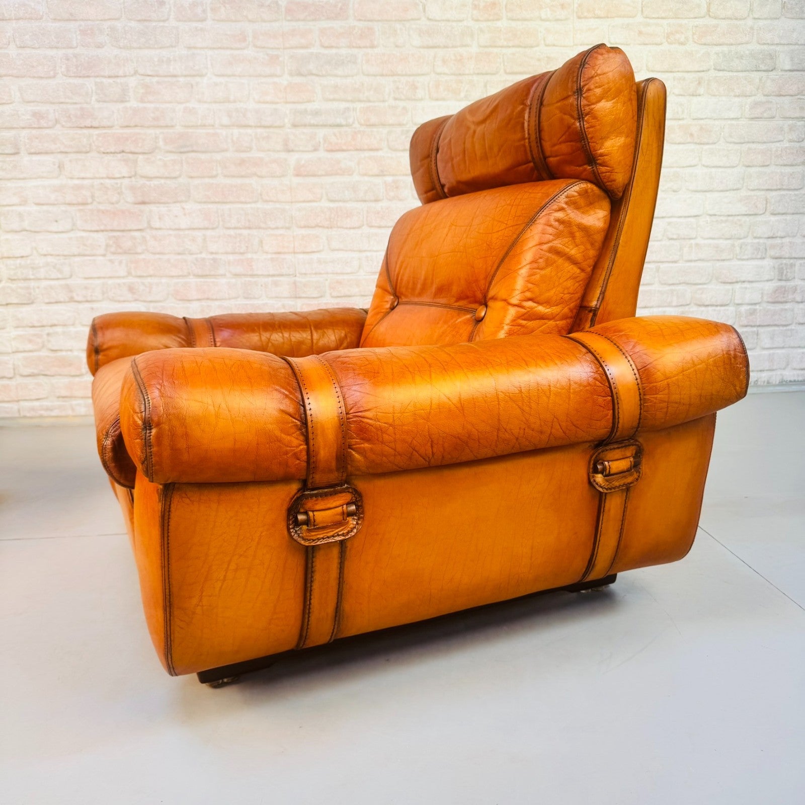 Pair Vintage Skippers Danish His & Hers Light Tan Leather Armchairs