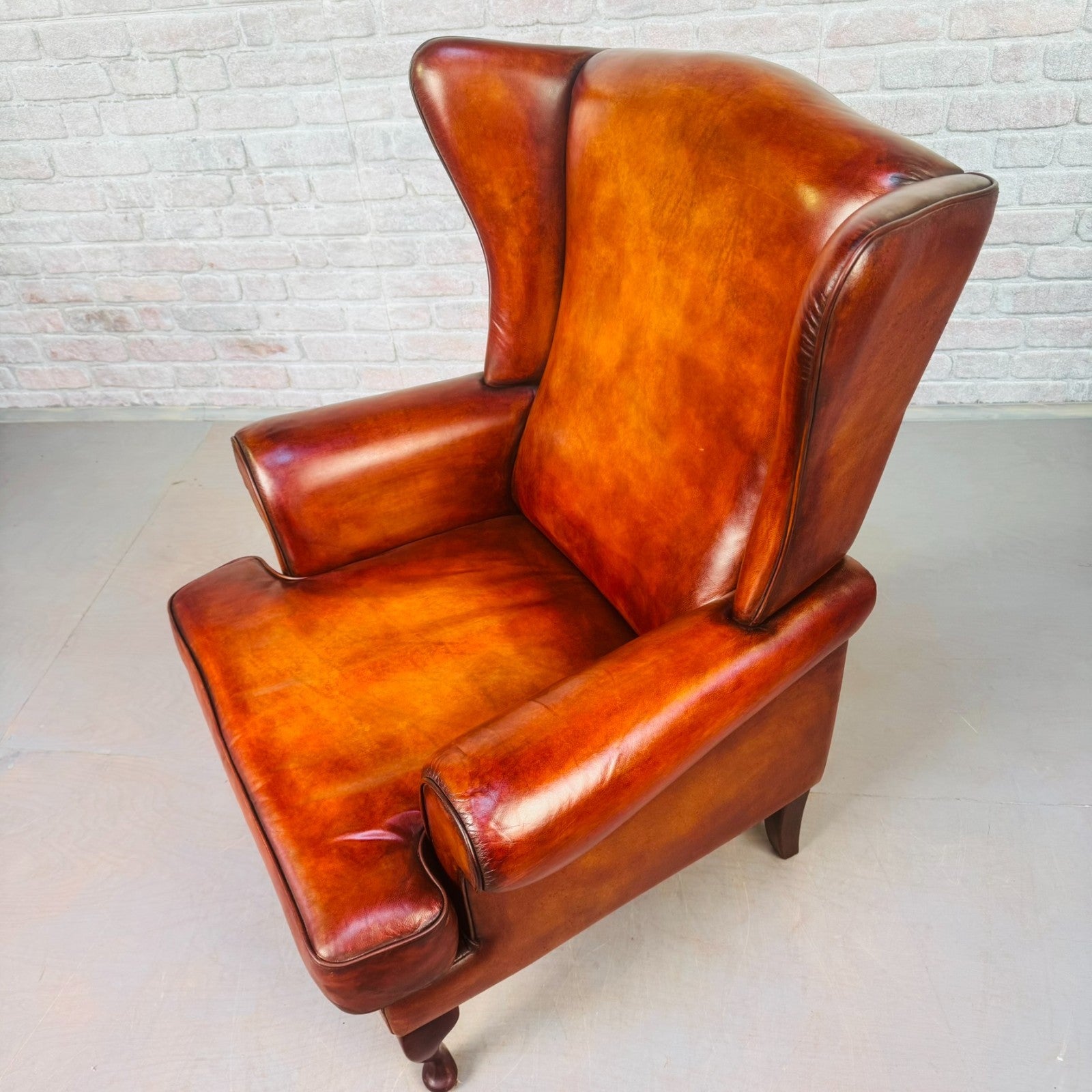 Vintage Danish Wingback Tan Leather Chair & Footstool