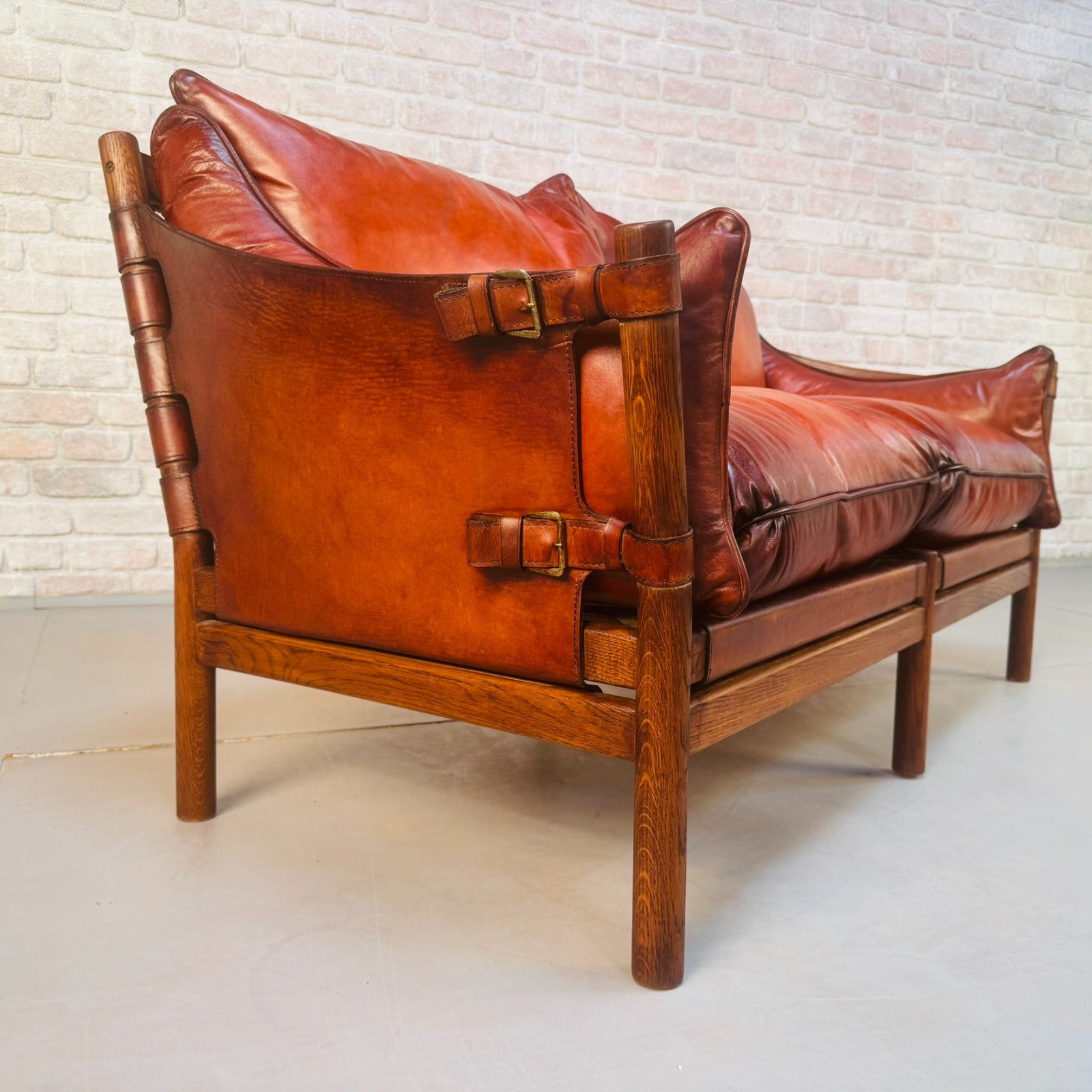 Vintage Swedish 60s Arne Norell “Ilona” Tan Leather Sofa & Pair of Safari Chairs