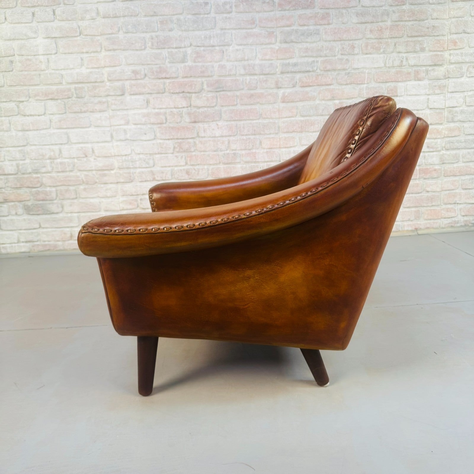 Vintage 60s Aage Christiansen "Matador" Tan Leather 2 Seater Sofa & Chair