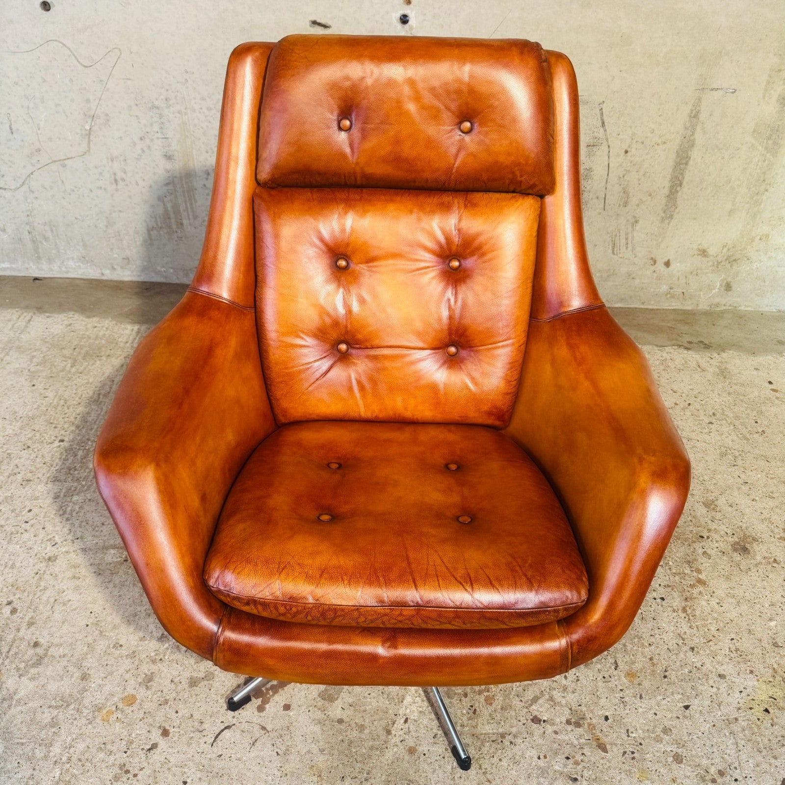 1970s Danish Egg Chair – Cognac Leather Swivel Base Generous Size